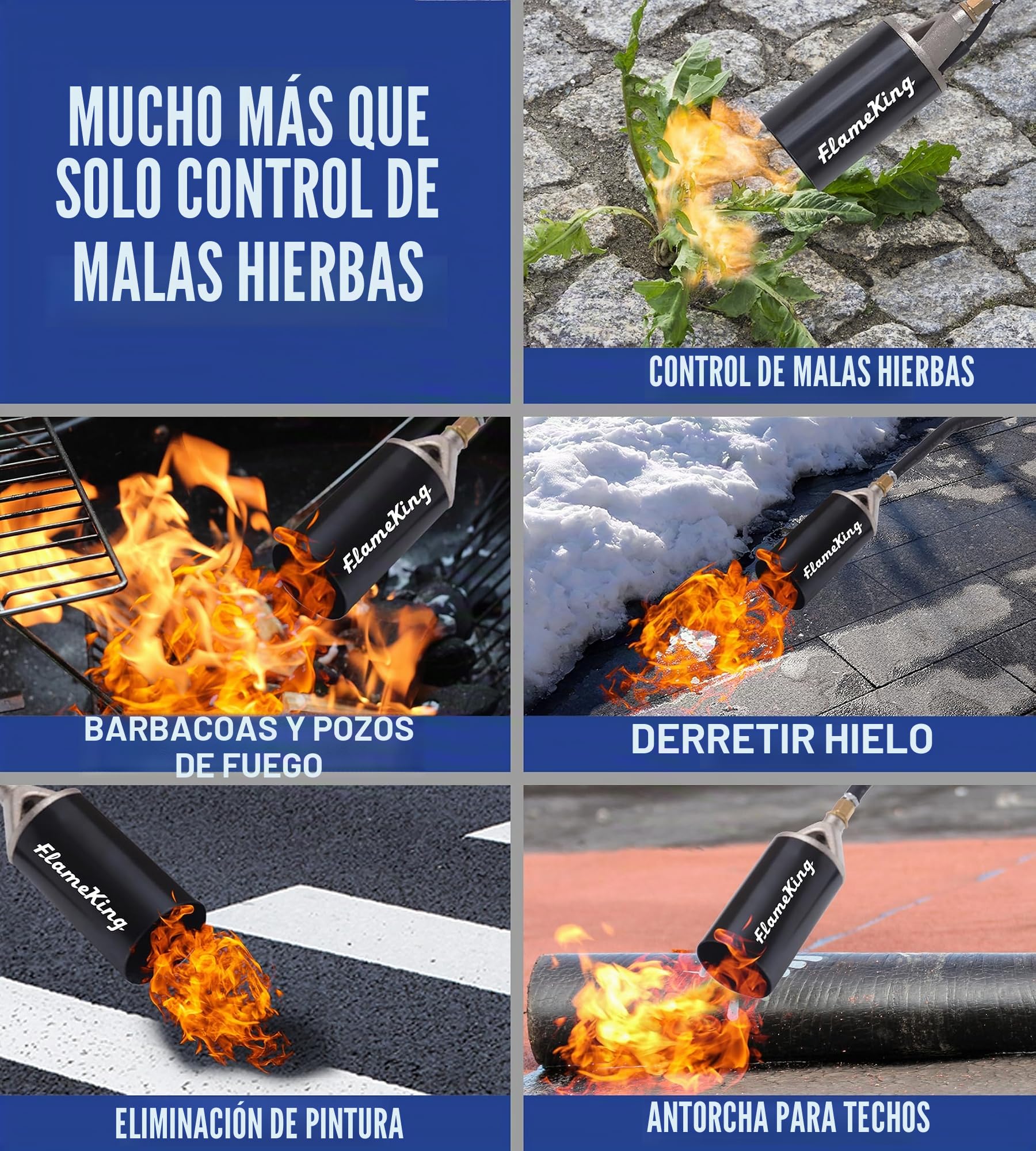 Flame King Kit de antorcha de propano resistente para malas hierbas, 340,000 BTU con encendedor piezoeléctrico (autoencendido), con conjunto regulador de manguera de 6 pies