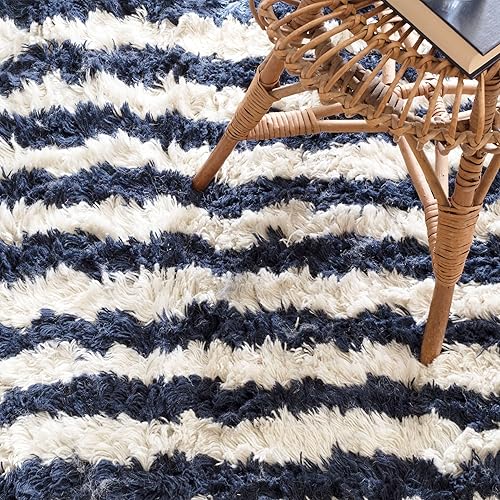 Miniatura 2 de Dash and Albert Zaida - Alfombra de lana tejida a mano, 3 x 5 pies, azul marinomarfil