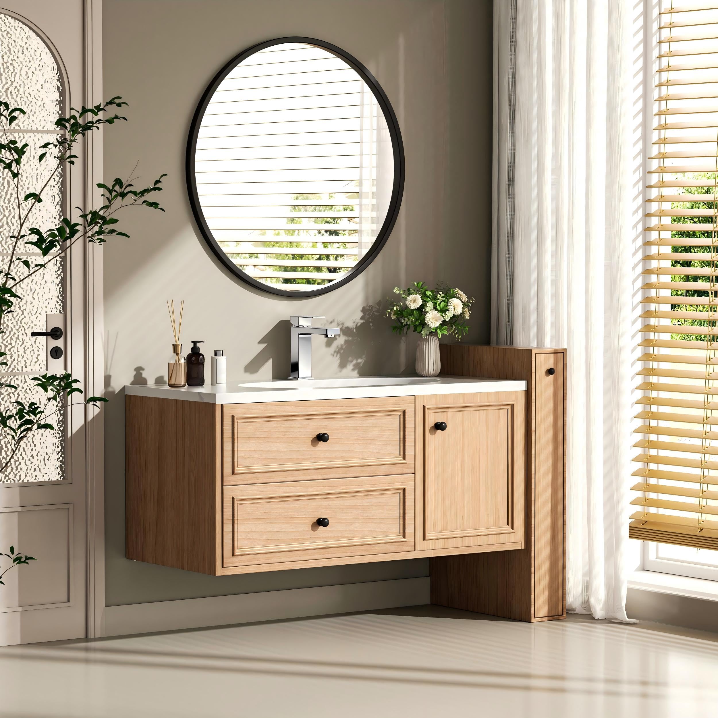 QHQQXN Grifos de baño, Grifo de baño Negro de un Solo Orificio con Drenaje emergente, sin Plomo, Grifo Monomando para Fregadero, tocador, RV, Lavabo, Adecuado para 1 o 3 Orificios
