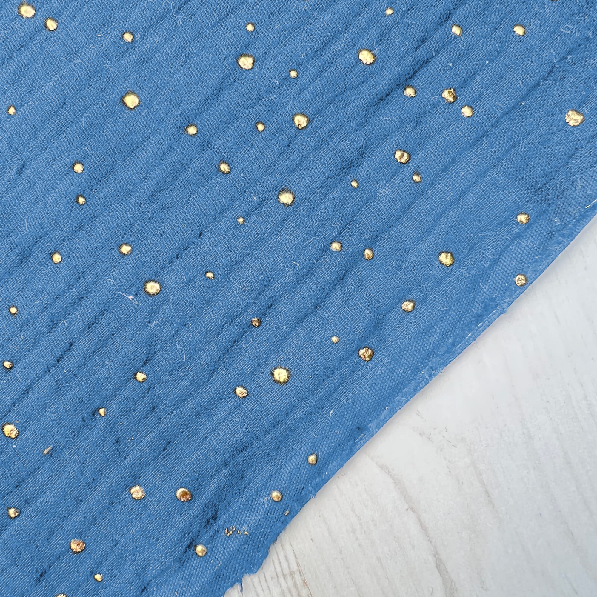 Gold Speckled Double Gauze 100% Cotton Fabric Dress Making Lightweight Muslin Baby Nursery Children Swaddle Blankets Scarves Summer Clothing | 55" - 140 cm Wide (per Half Metre, Baby Blue)