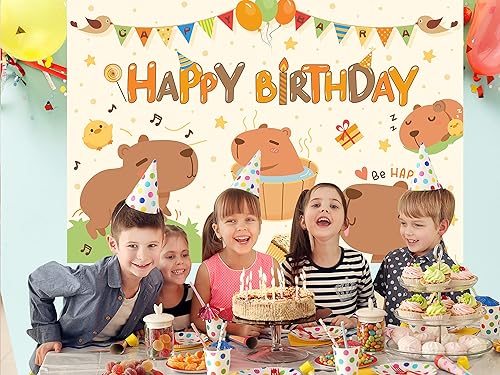 Miniatura 6 de Capybara - Telón de fondo de feliz cumpleaños, suministros de fiesta de cumpleaños de Capybara para niñas y niños, pancarta de feliz cumpleaños,