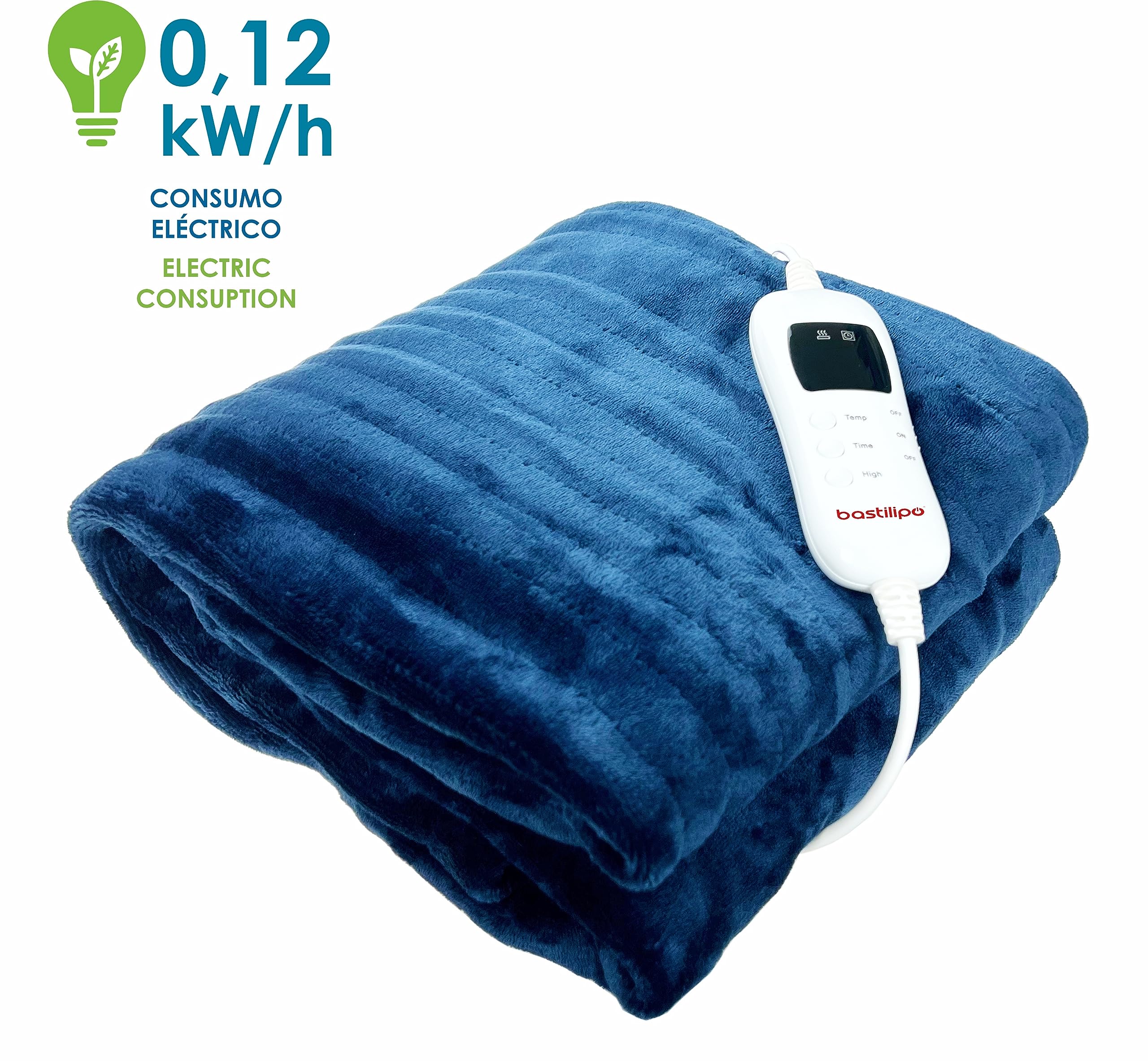 Bastilipo, Manta electrica de Franela Suave MELC-120, de 180 x 120 cm, Mando de Control con 9 potencias.