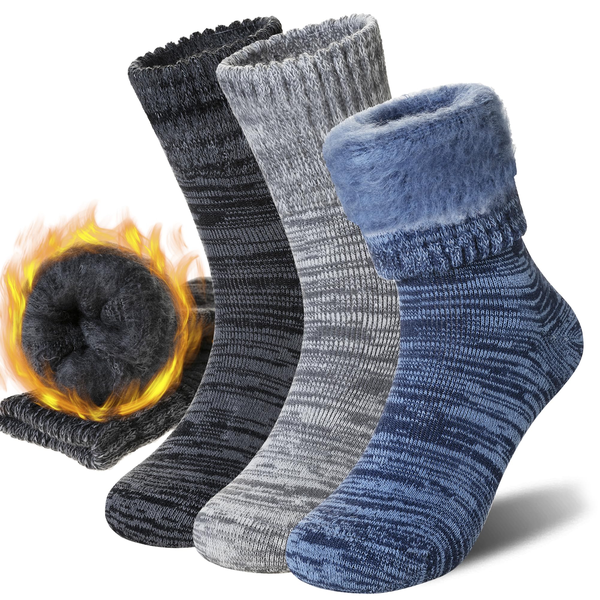 Women Heated Socks Ski Winter Thermal Hiking Snowboarding Thick Boot Insulated Socks 3 Pairs