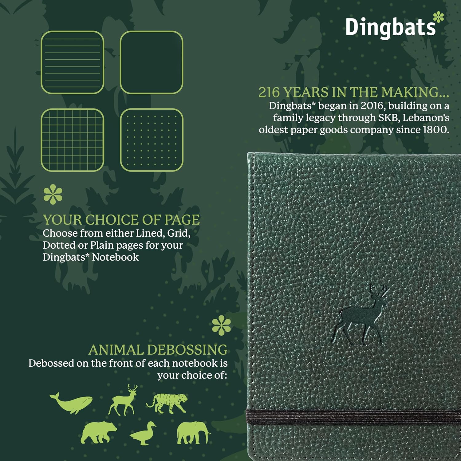 Dingbats* - Wildlife Lined Reporter A6 Notebook - PU Leather Hardcover Pocket Journal for Work, Travel - Pocket, Elastic Closure, Pen Holder, Bookmark - Image 2