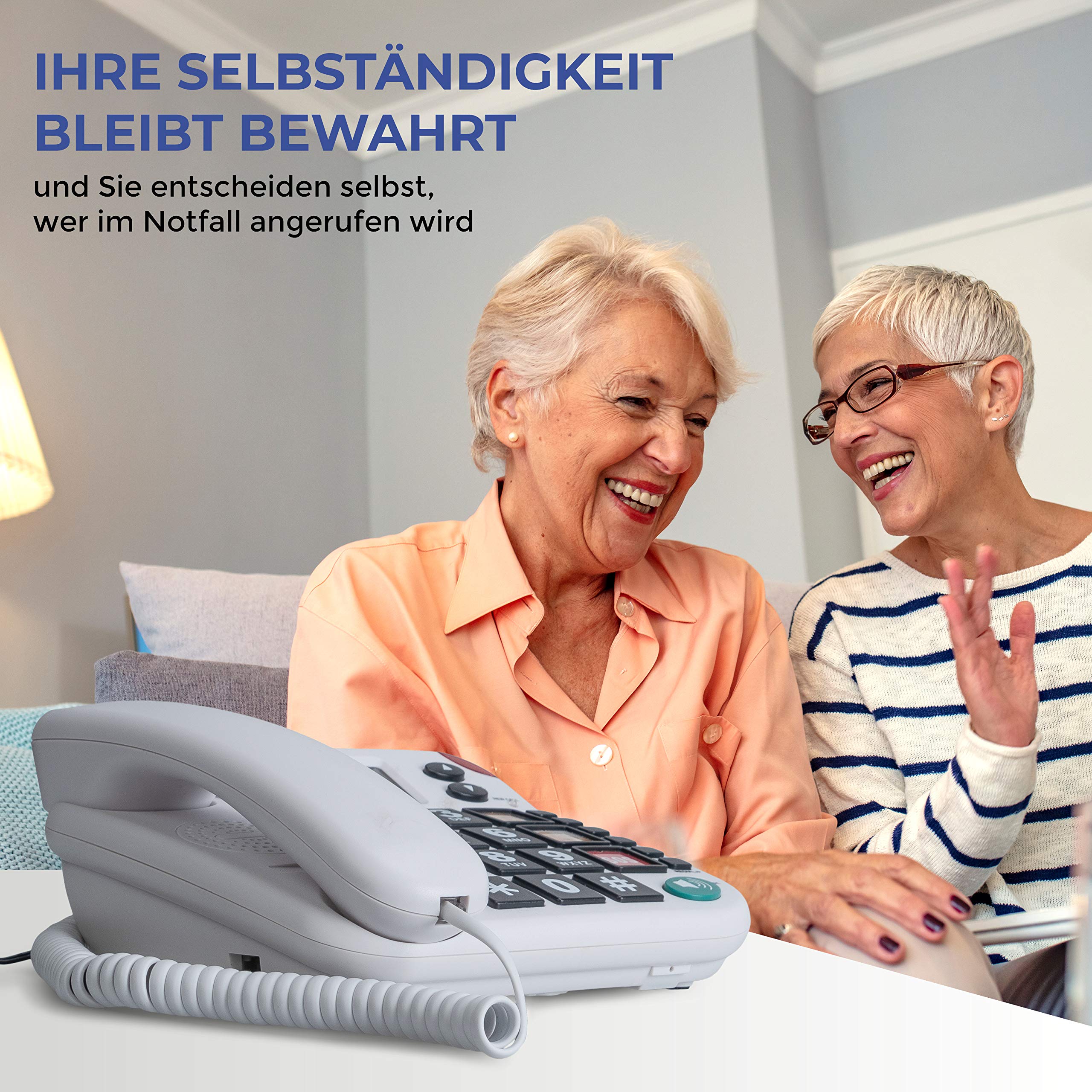 MaxCom KXTSOS: Seniorentelefon mit Funk-Notruf-Sender, schnurgebundenes Festnetztelefon mit Arm- und Halsbandsender, großen Tasten, Adapterstecker, hörgerätekompatibel