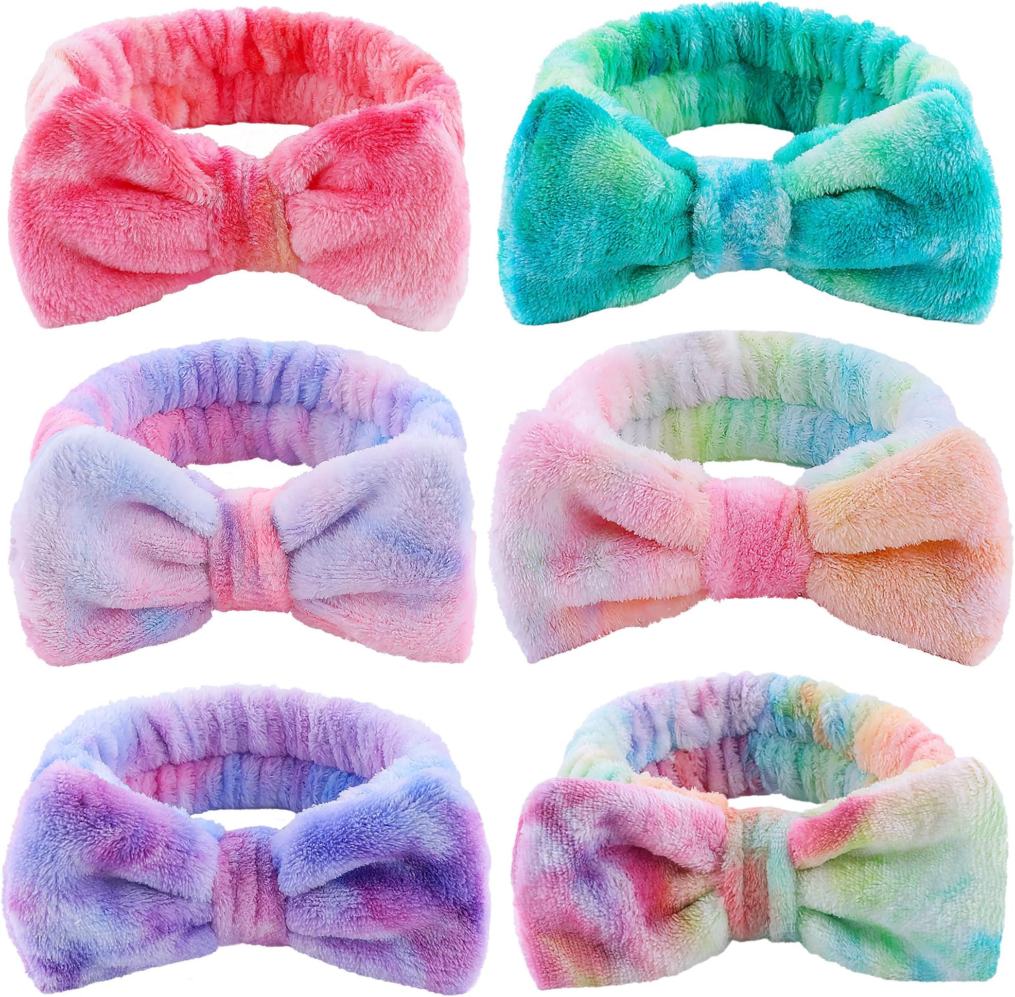 WSYUB Skincare Headband, 6pcs, Tie Dye Color, Soft Coral Fleece, Elastic, Washable, Reusable, For Women, Girls, Facial Makeup, Shower, Exercise, Party Gift