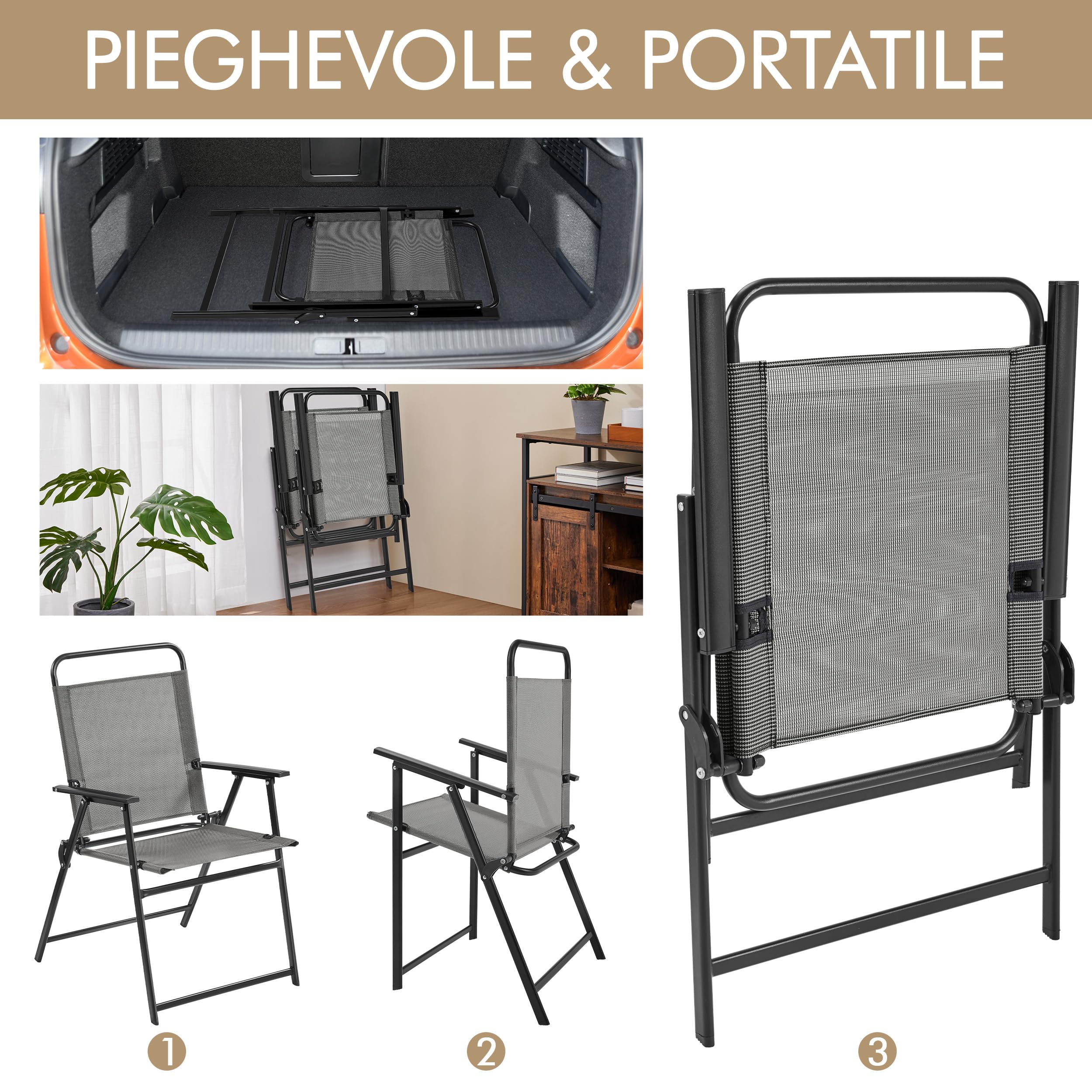 Yaheetech Set 2 Sedia da Giardino Pieghevole da Esterno Campeggio con Braccioli Telaio in Metallo e Seduta in Tessuto da Balcone Portata 100 kg Grigio
