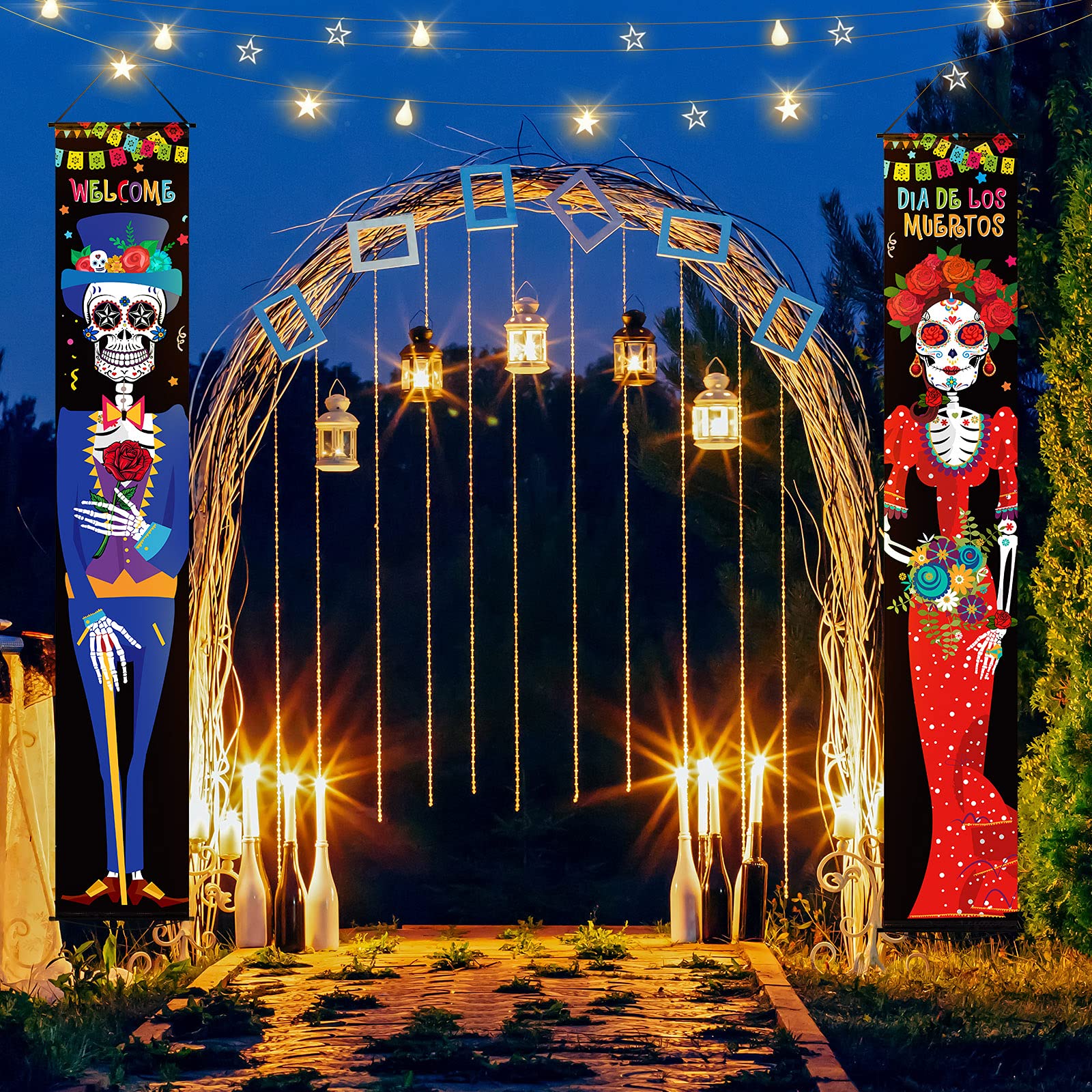 Retisee Dia De Los Muertos Banner Mit Lichterkette – 30,5 X 183 Cm, 2 Stück – Für Halloween & Tag-der-Toten-Deko
