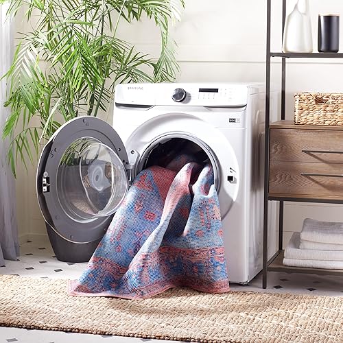 Miniatura 6 de SAFAVIEH Serapi Collection - Alfombra de pasillo de 2 x 8 pies, color azul claro y beige, diseño bohemio, no desprende pelusa, lavable a máquina y