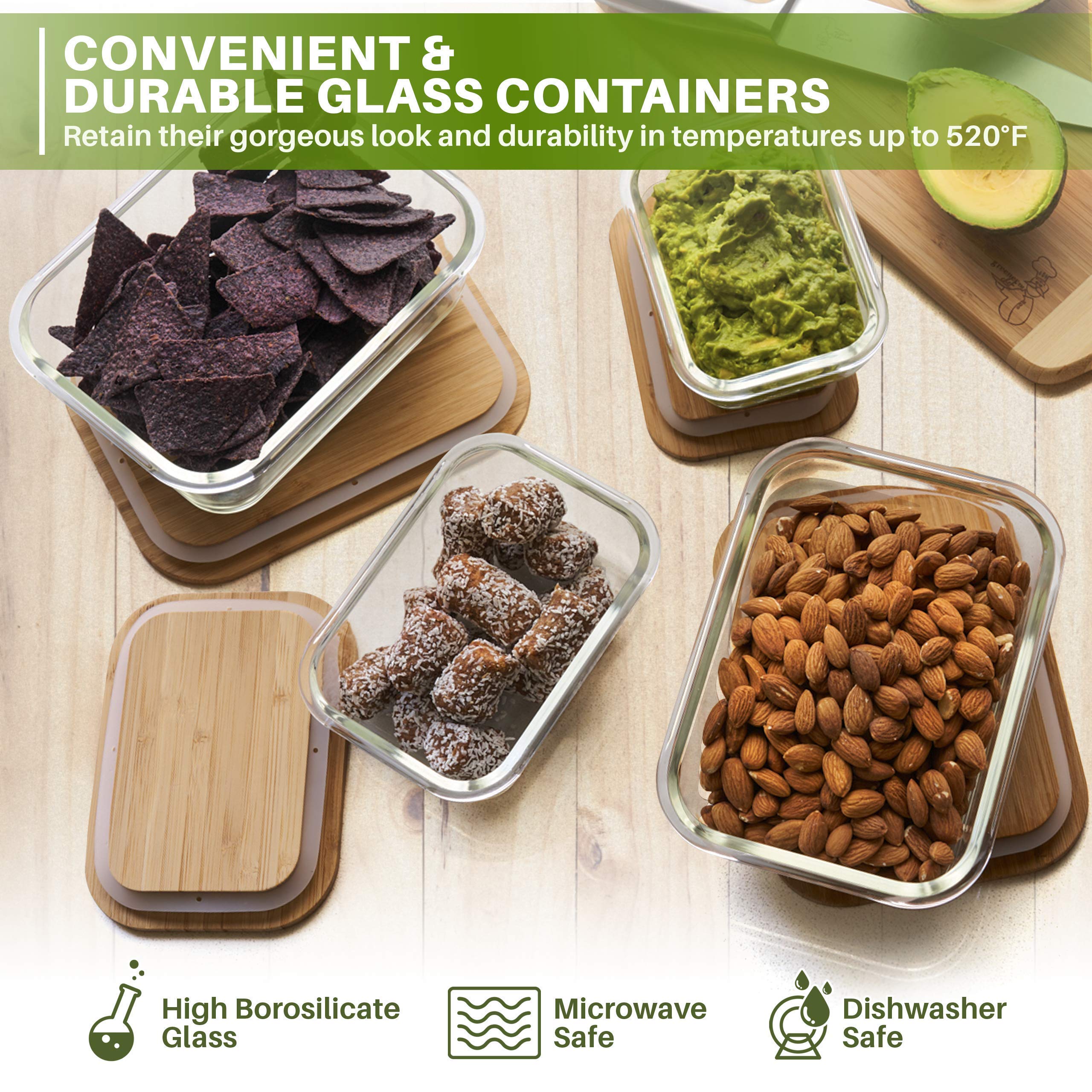 Buy Glass Food Storage Containers with Lids (Bamboo) 4 Piece Value