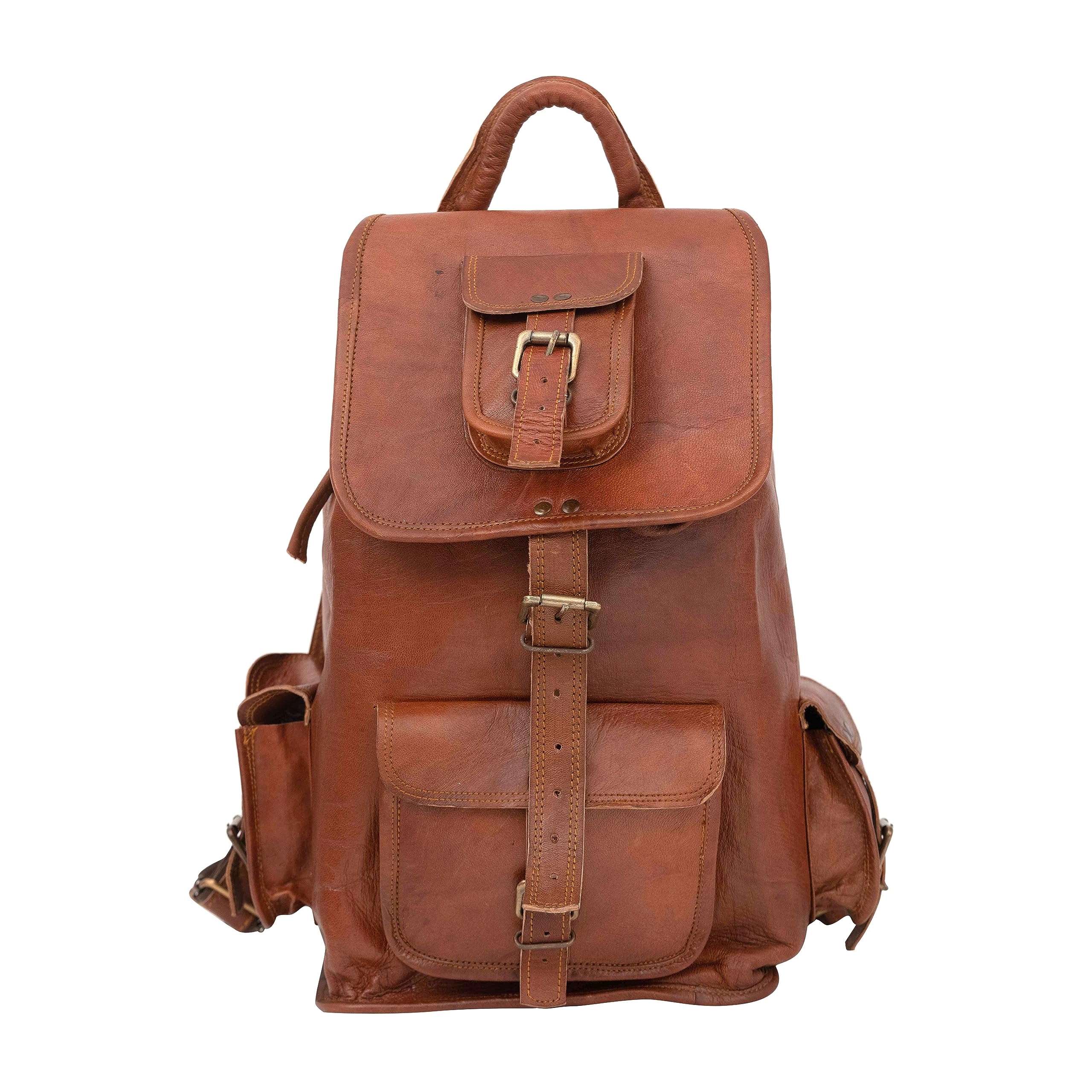 Shy Shy Let's Touch The Sky Rustic Vintage Leather Backpack Travel Rucksack knapsack Daypack Bag for Men Women Brown (22 inch)