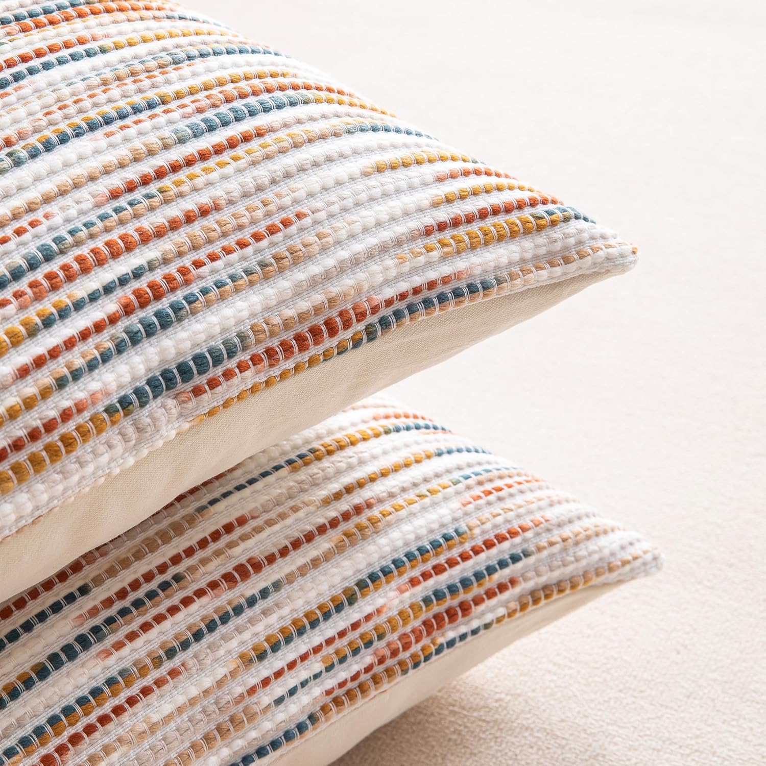 Boho Couch Throw Pillow Covers 18x18 Inch Set of 2 Yellow Orange Striped Decorative Pillow Covers Chenille Accent Pillowcase Farmhouse Cushion Covers for Home Decor Sofa Living Room Bedroom