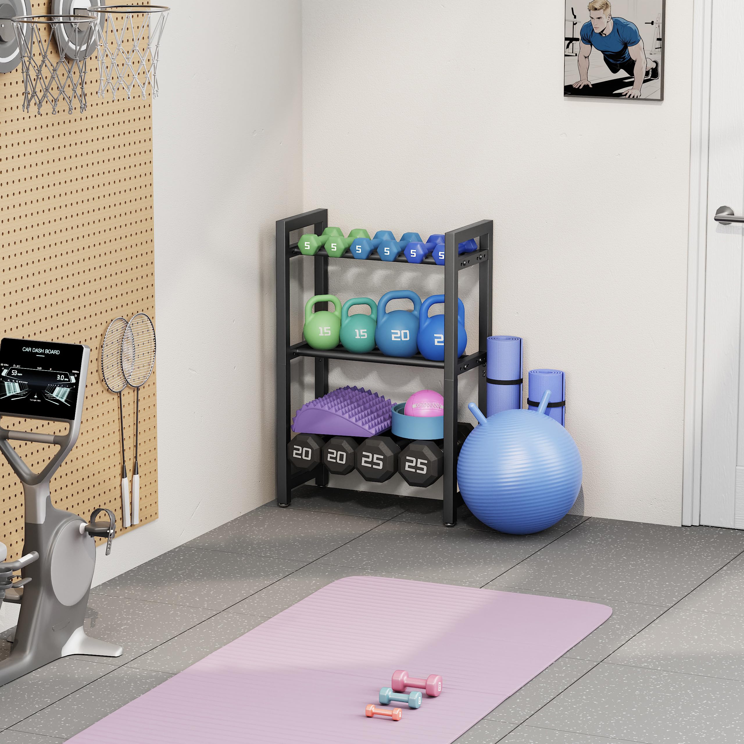 Rastrelliera per manubri regolabile, per casa, palestra, kettlebell (solo rack)