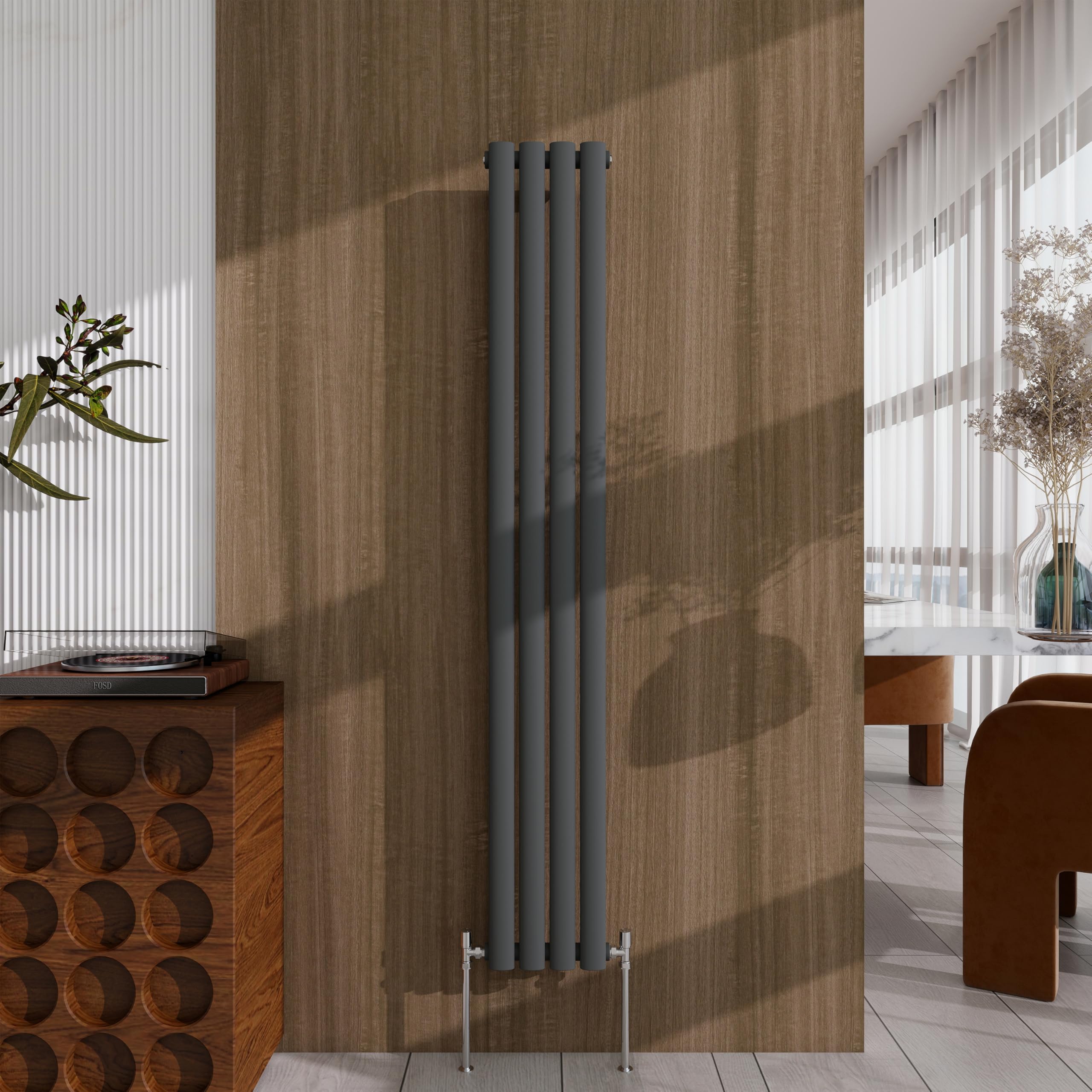 Acezanble Radiator 1600×236mm Anthracite Vertical Single Oval Column Designer Central Heating Rad for Bathroom/Kitchen/Living Room — image 1