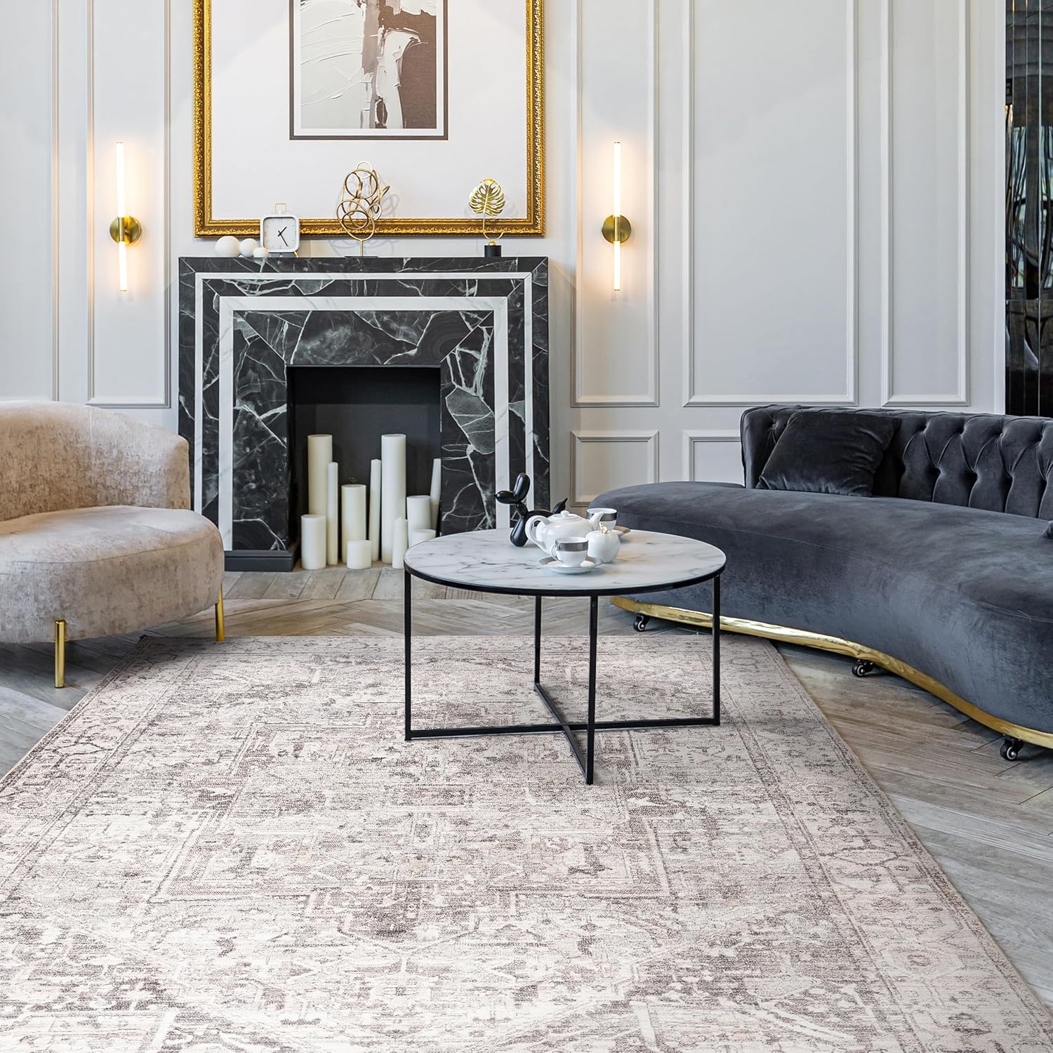 nuloom 6' x 9' machine washable area rug with waterproof spill proof surface, non slip backing and stain resistant for living room, bedroom, kitchen, dining room, vita grey vita grey 6' x 9' (rectangular)