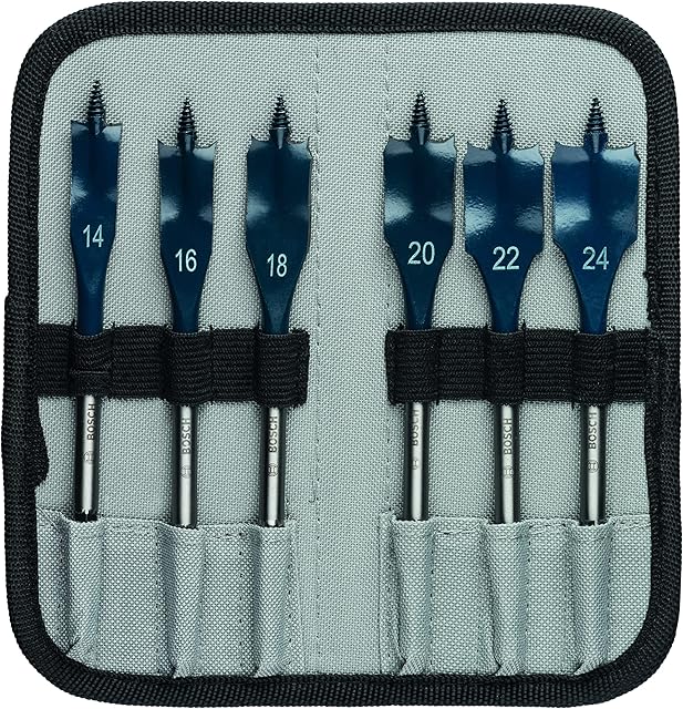 Bosch Professional 6 pc. Self Cut Speed Spade Bit Set (for fast and rough drilling in Softwood, Ø 14-24mm, with Pouch, Accessories Drill Driver)