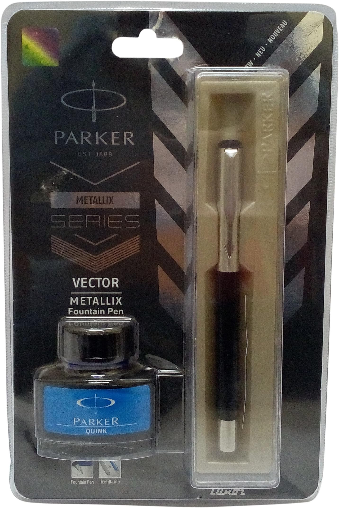 Parker Vector Metallix Series Fountain Pen With Free Quink Bottle30Ml