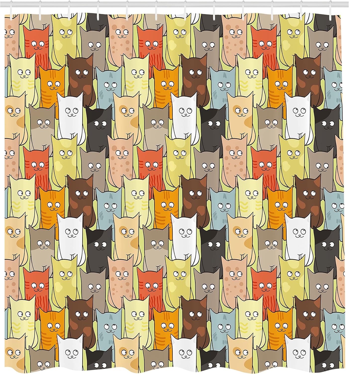 Ambesonne Cats Shower Curtain, Funny Colorful Graphic Kittens Cartoon Style Boys Girls Playroom, Cloth Fabric Bathroom Decor Set with Hooks, 69" W x 75" L, Pastel Pink Grey