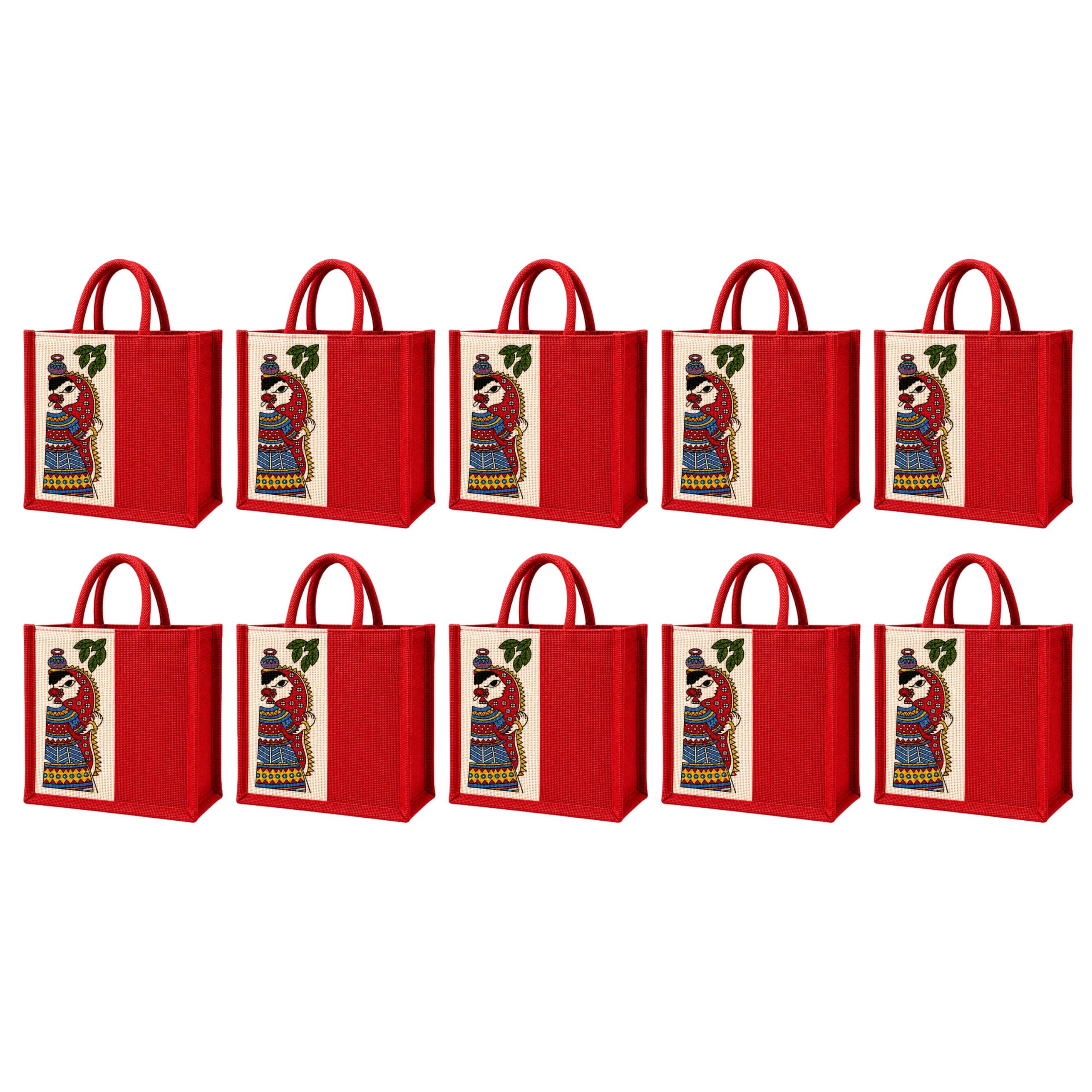 cantainoo Jute Bags for Return Gifts | Return Gift Bags | Eco-Friendly Reusable Jute Bags for Gifting, Shopping & Daily Use (10, Durga_Red - Zip)