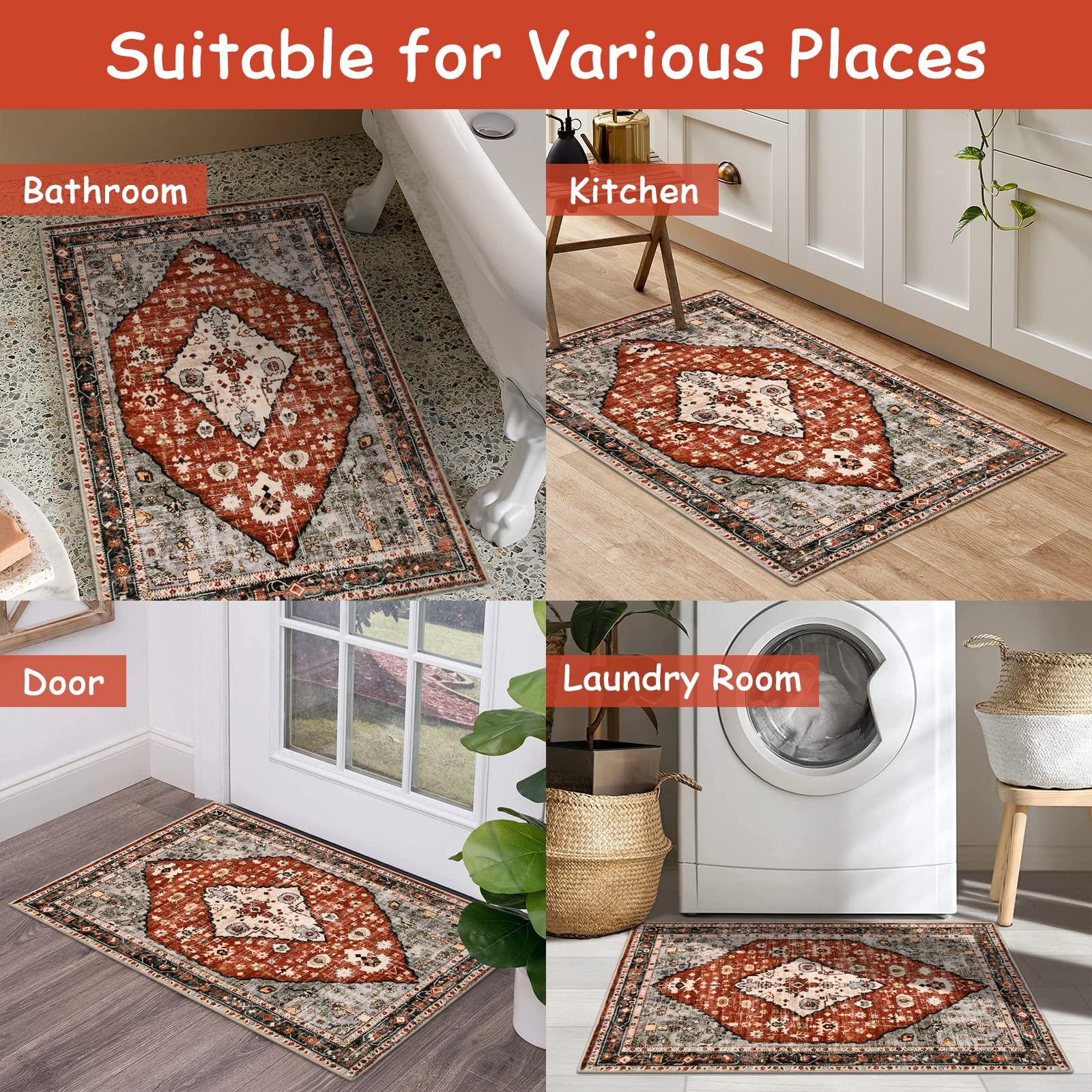 Lahome Boho Tribal Area Rug - 2x3 Small Red Oriental Entryway Rugs for ...