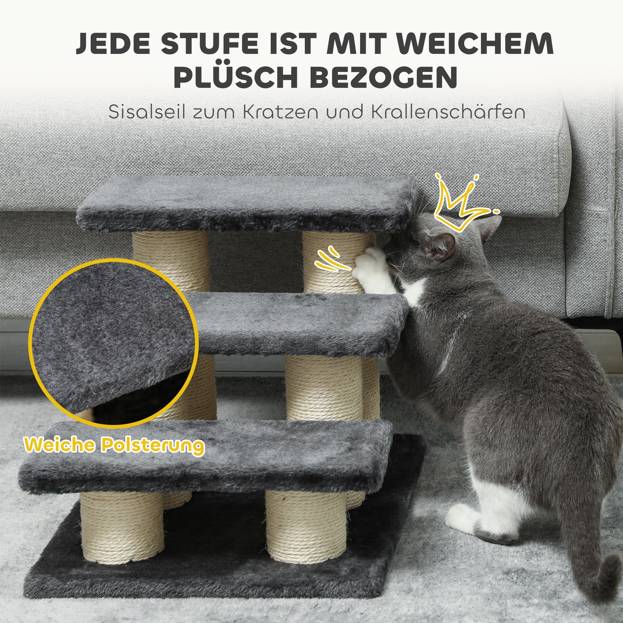PawHut® Scale per gatto e cane, 3 Livelli, Grigio, Modello 4