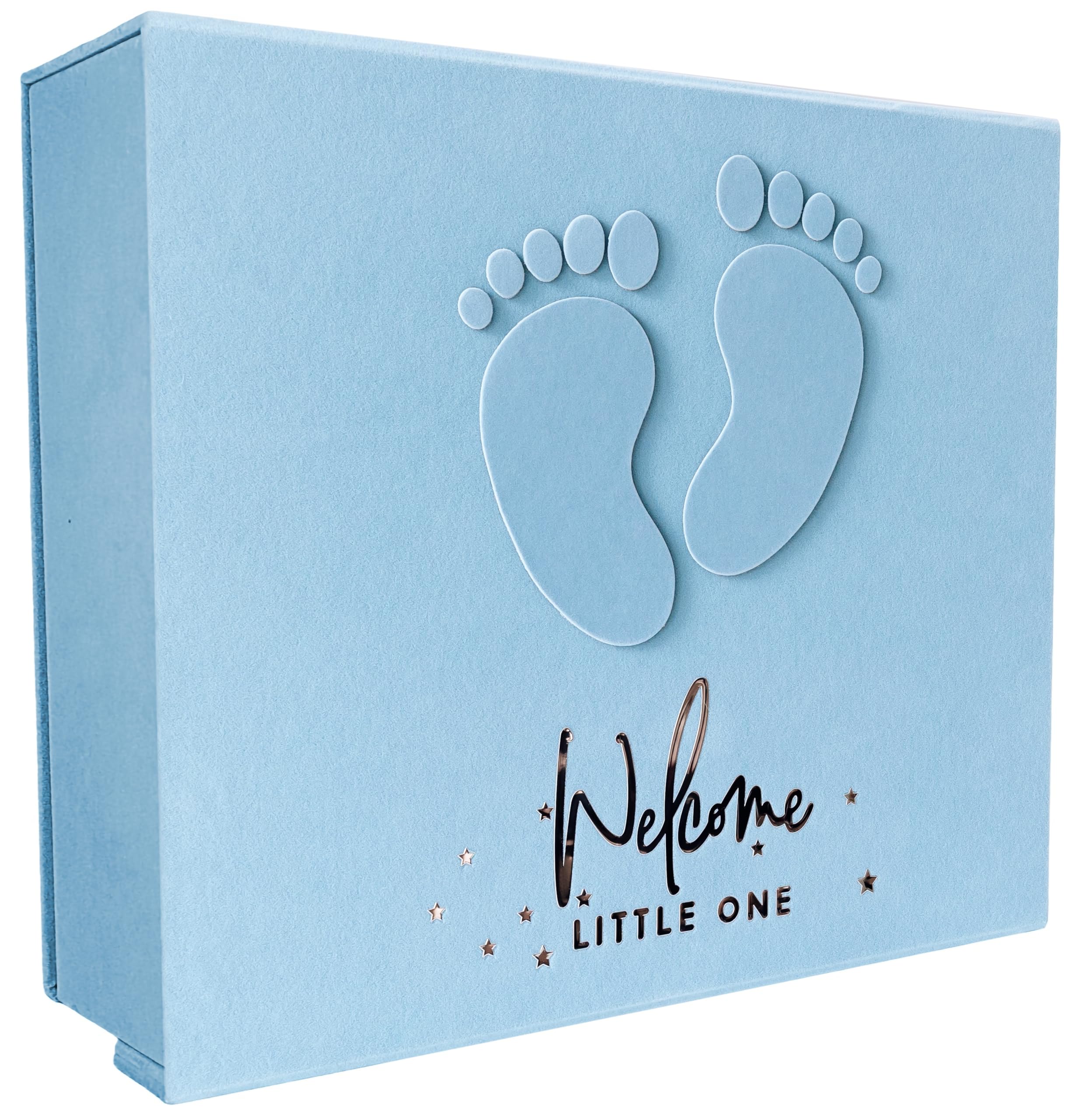 Baby Scrapbook und Fotoalbum mit Erinnerungsbox, Hand & Fußabdruck Kit, Baby erstes Jahr Journal, Fotoalbum für Neugeborene 0-12 Monate (Teddy Bear Boy, Blau)