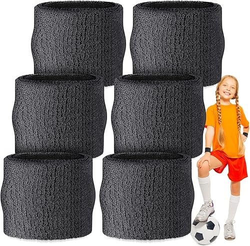 6 muñequeras de 2 pulgadas para niños, muñequeras de tenis, gimnasia, bandas atléticas, muñequeras para niños, baloncesto, fútbol, fiesta de
