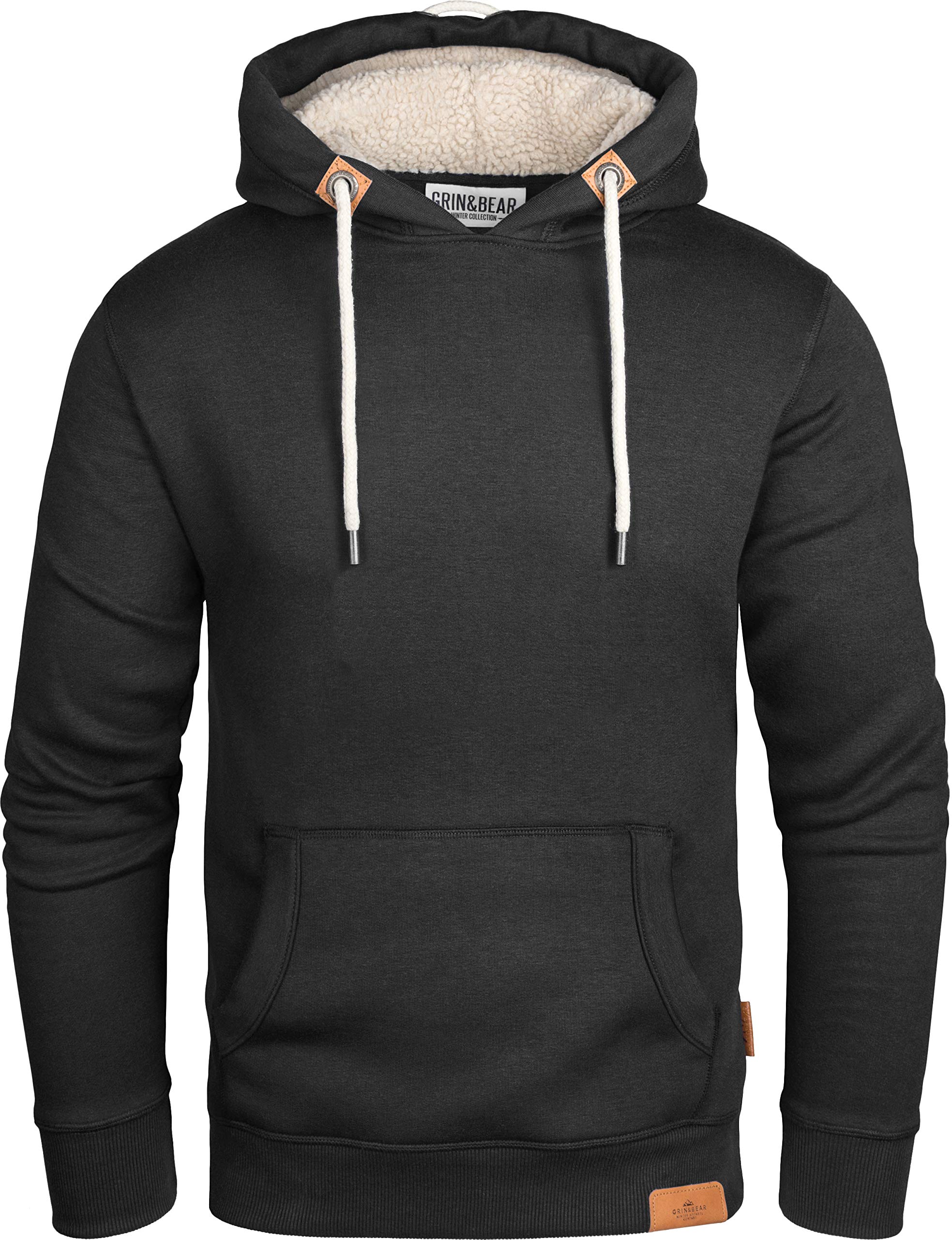 Grin&Bear GEC473 Contrast hoodie voor heren met teddy fleece capuchon, antraciet, XL
