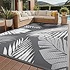 GENIMO Outdoor Rug 9' x 12' Waterproof for Patios Clearance, Reversible Plastic Straw Camping Carpet, Large Area Rugs Mats RV, Picnic, Backyard, Deck, Balcony, Porch, Beach, Grey&White