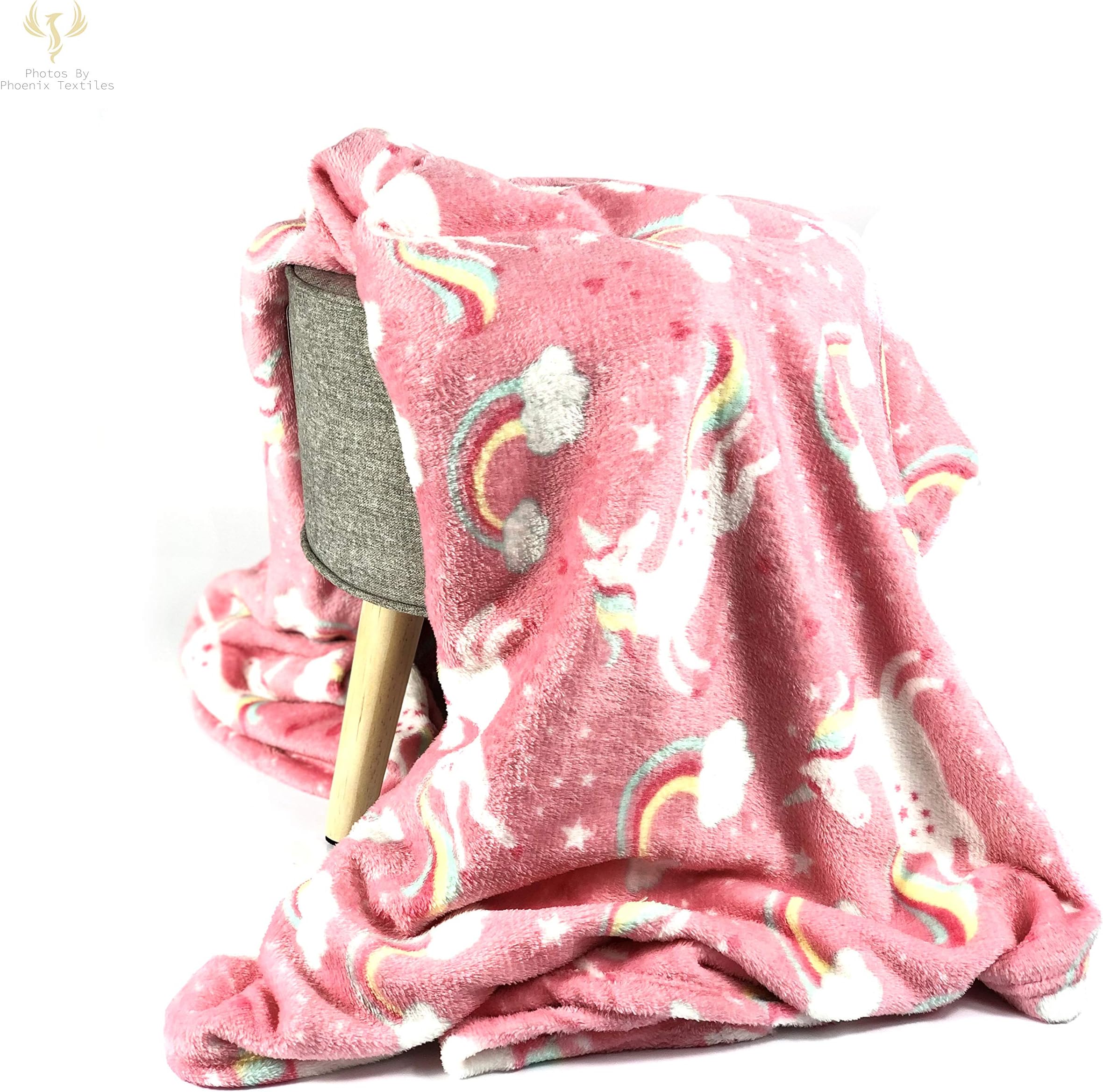 RAVALI Microplush Unicorn Blanket Throw Super Soft Fantasy Kids Cute Rainbow Stars Pink
