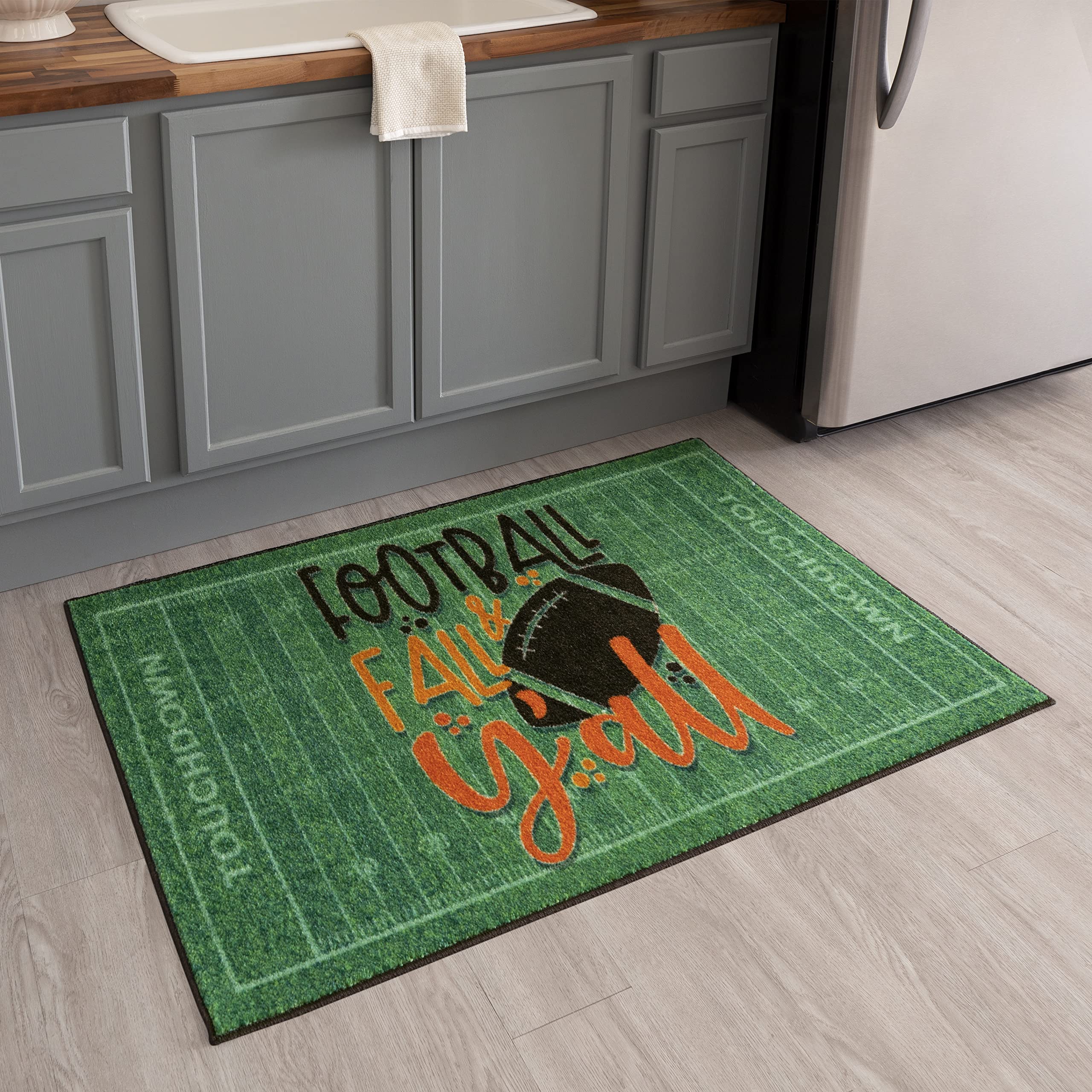 Mohawk Home Harvest Kitchen Mat, Football & Fall Yall Green (2' x 3' 4")