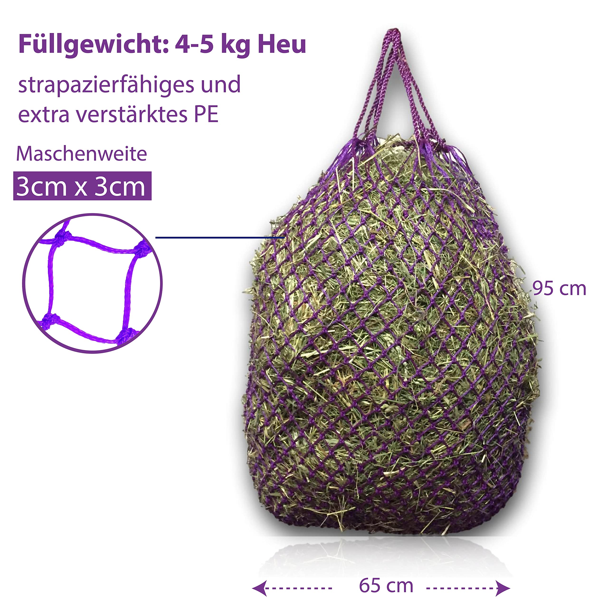 Pferdelinis 4x Purple Horse Hay Net, 3x3 Mesh, 4.5kg Capacity, Slow Feeder, Weather Resistant, Stable, Pasture, Trailer - Image 3