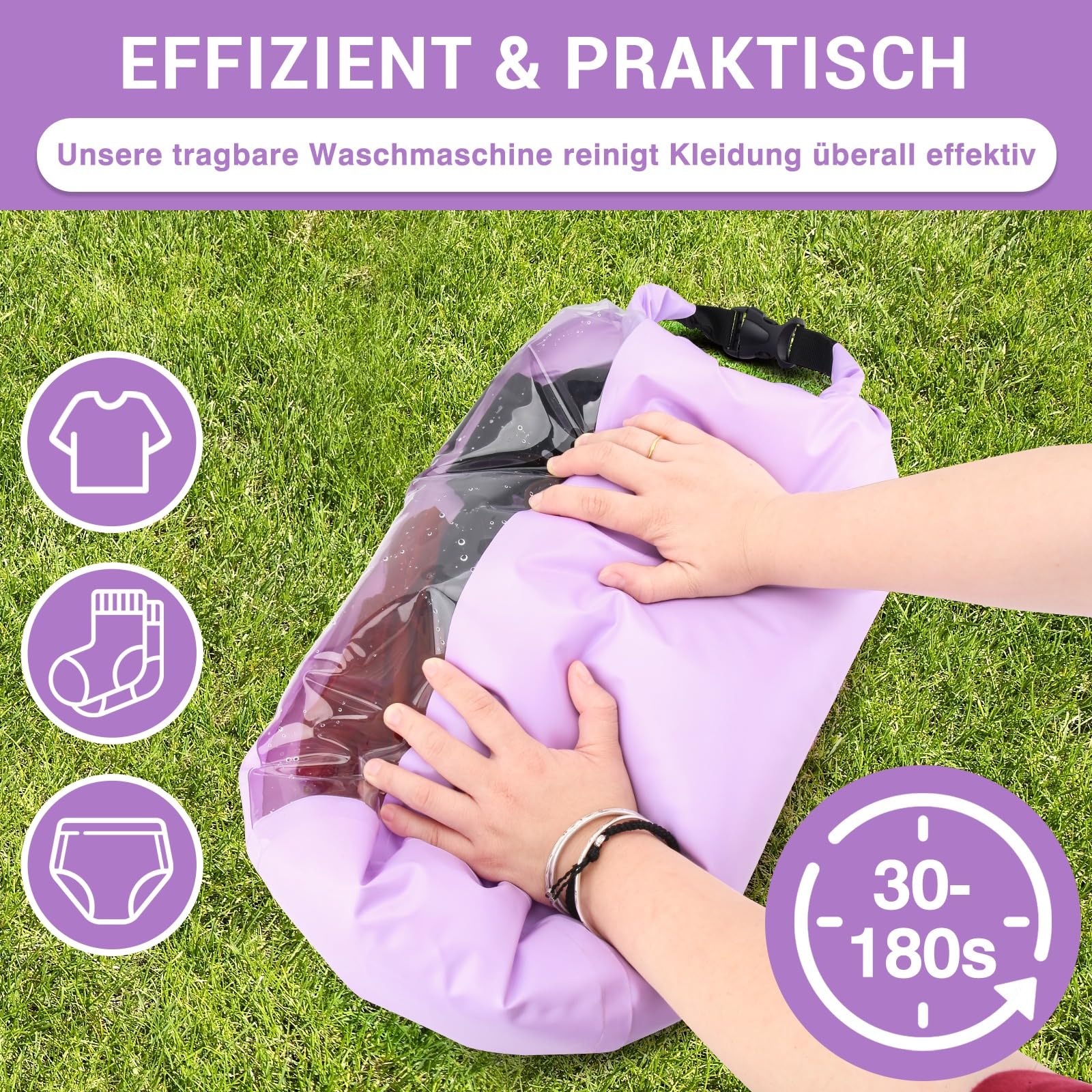 Wash Bag Camping & Einziehbare Wäscheleine - Langlebig Waschsack Camping, Wash Bag Travel, Wäschebeutel Camping - Tragbare Manuelle Waschmaschine