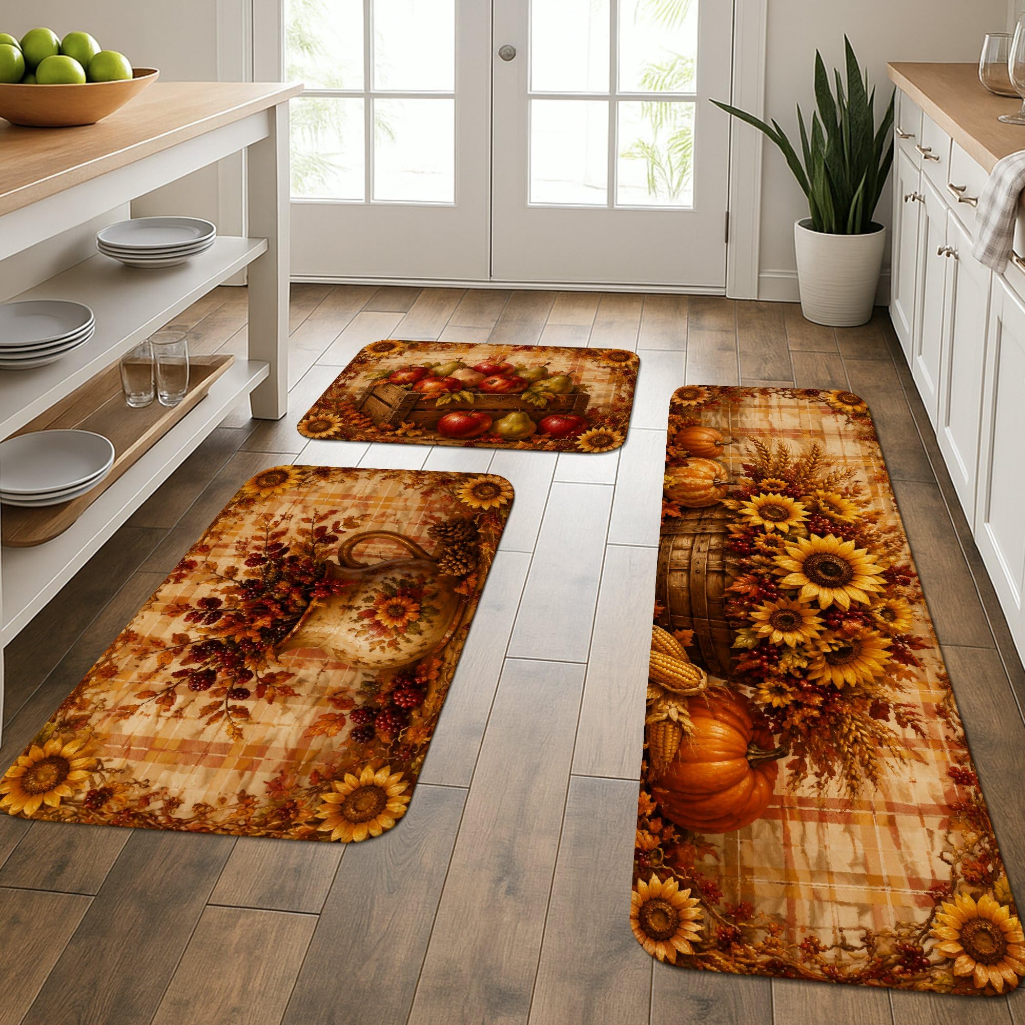 Tapis de cuisine anti fatigue lot de 3 tapis lavables feuilles d'automne