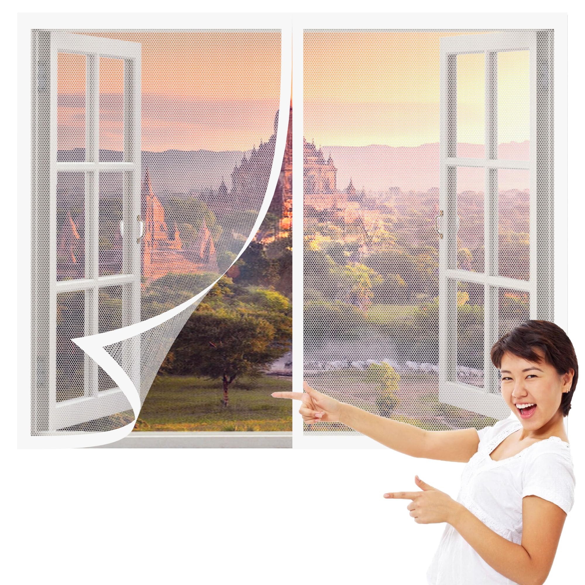 Wruijio White Magnetic Fly Screens Windows 75 X 165 Cm With Selfadhesive High Quality Window Screen With Installation Accessories For Home, Office, Bedroom, Living Room Kitchen,