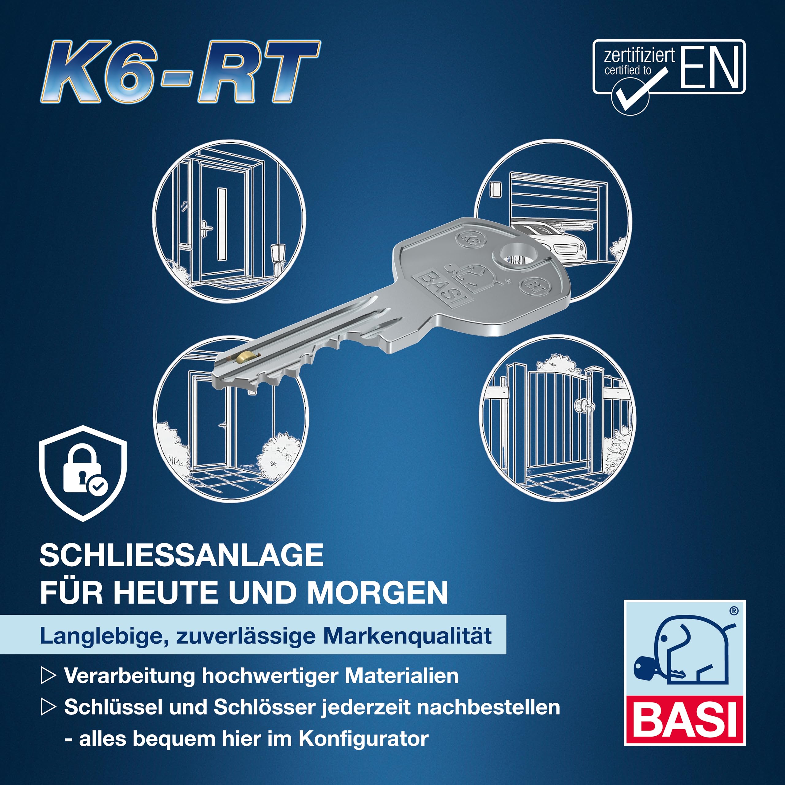 BASI | K6-RT Profilzylinder System mit Sicherungskarte und Kopierschutz | Konfigurator für Schließanlagen | Schließzylinder nach Wunsch frei kombinierbar | Gleichschließend | 3er SET