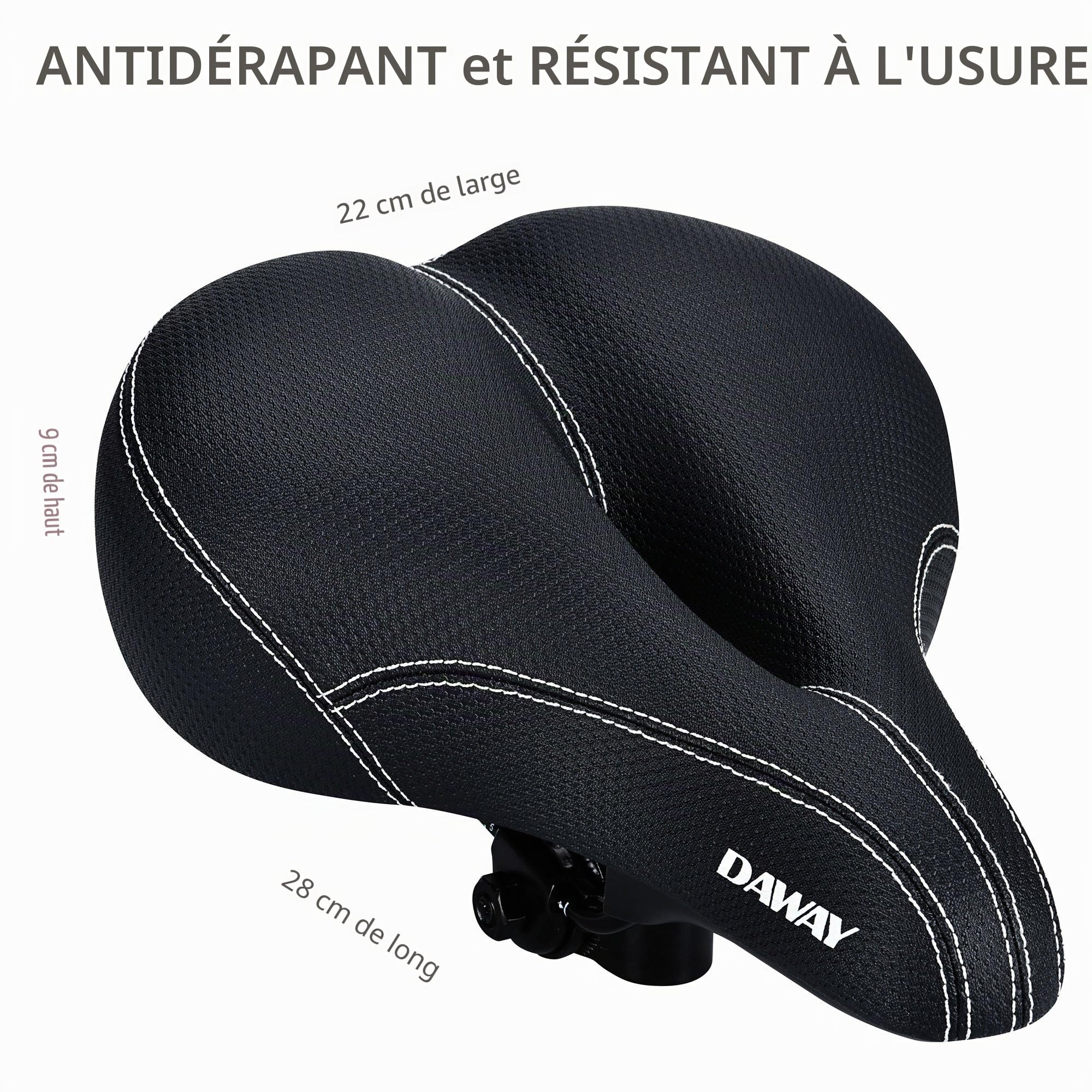 DAWAY Siège de vélo Confortable pour Hommes et Femmes - C99 Selle de vélo Large rembourrée en Mousse à mémoire de Forme, imperméable, à Double Ressort, Doux, Respirant, adapté à la Plupart des vélos
