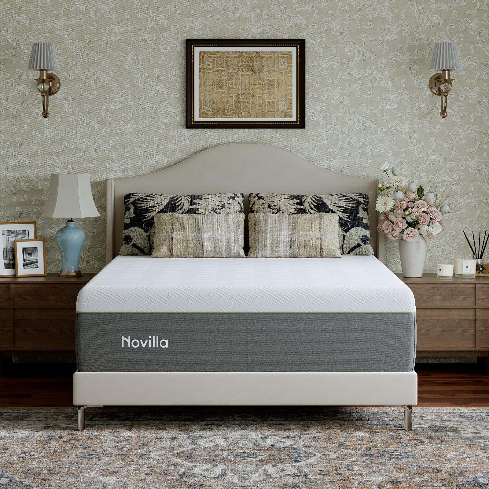 Novilla Bliss Green Tea Twin XL Mattress, 12 Inch Gel Twin XL Memory Foam Mattress in a Box for Hot Sleepers with Nylon Cover, Cool Comfort & Back Pain Relief & Motion Isolating with Certified Foams