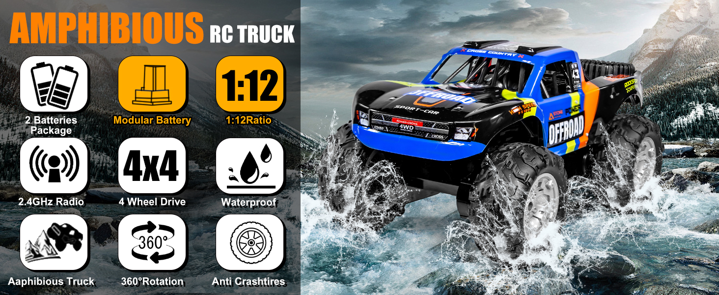 Amazon.com: KB KAIBO Q205 1:12 Large Amphibious Remote Control Car