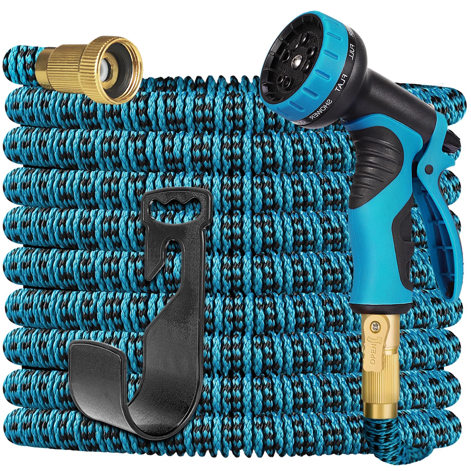 Expandable Garden Hose 100FT - Retractable Water Hose, Strength 3300D Cover, 3/4’’ Universal Fittings, 10-Function Nozzle, All-Weather Flexibility, Tangle-Free, For Gardening/Car/Pet Washing (BLUE)