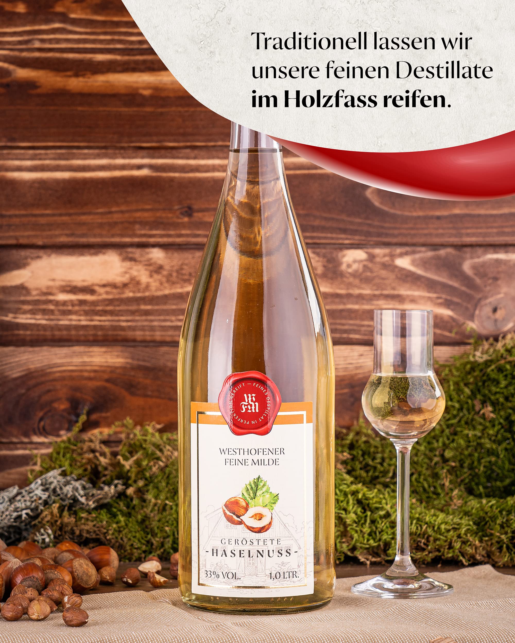 Westhofener Haselnuss Schnaps, holzfassgereift, regionale, geröstete Nuss, fein & mild (1 x 1 l)