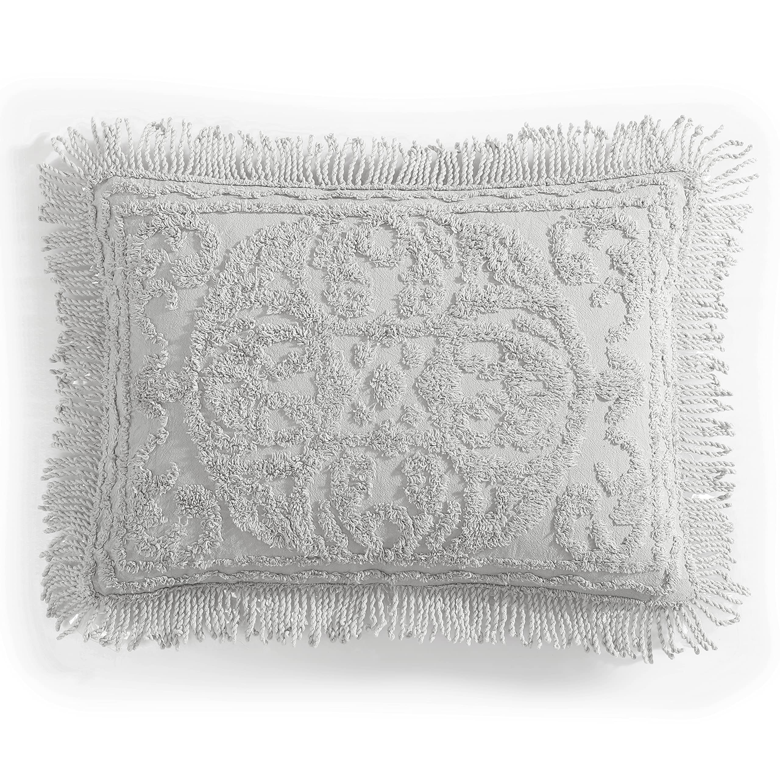 Beatrice Home Fashions Medallion King Cotton Chenille Sham, Gray