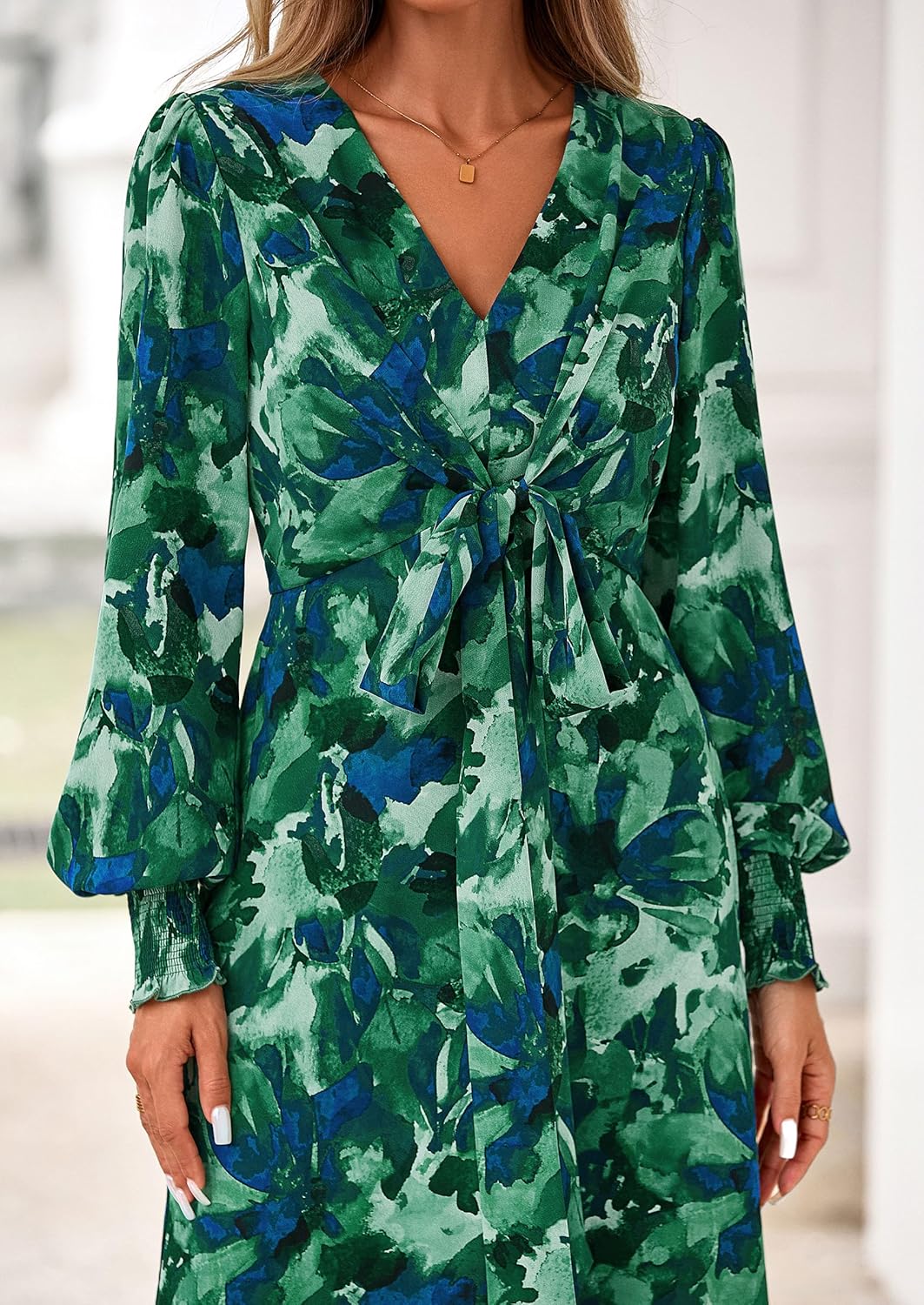 PRETTYGARDEN Women's 2026 Spring Wedding Guest Dresses Floral Long Sleeve V Neck Belted Long Flowy Boho Maxi Dress - Image 5