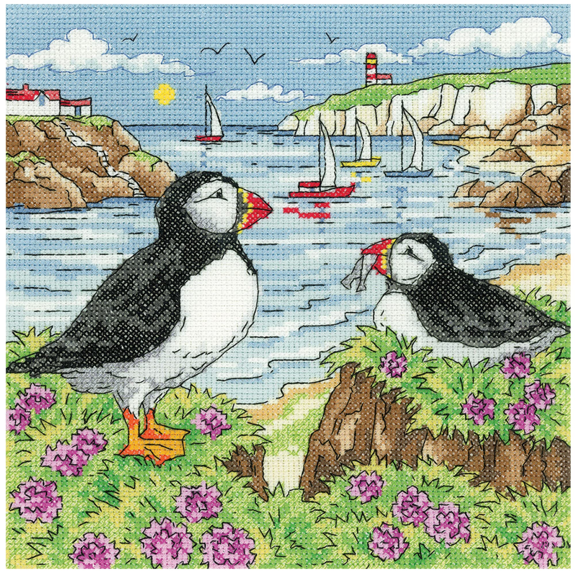 Heritage Crafts Kit de punto de cruz - by The Sea - Puffin Shore