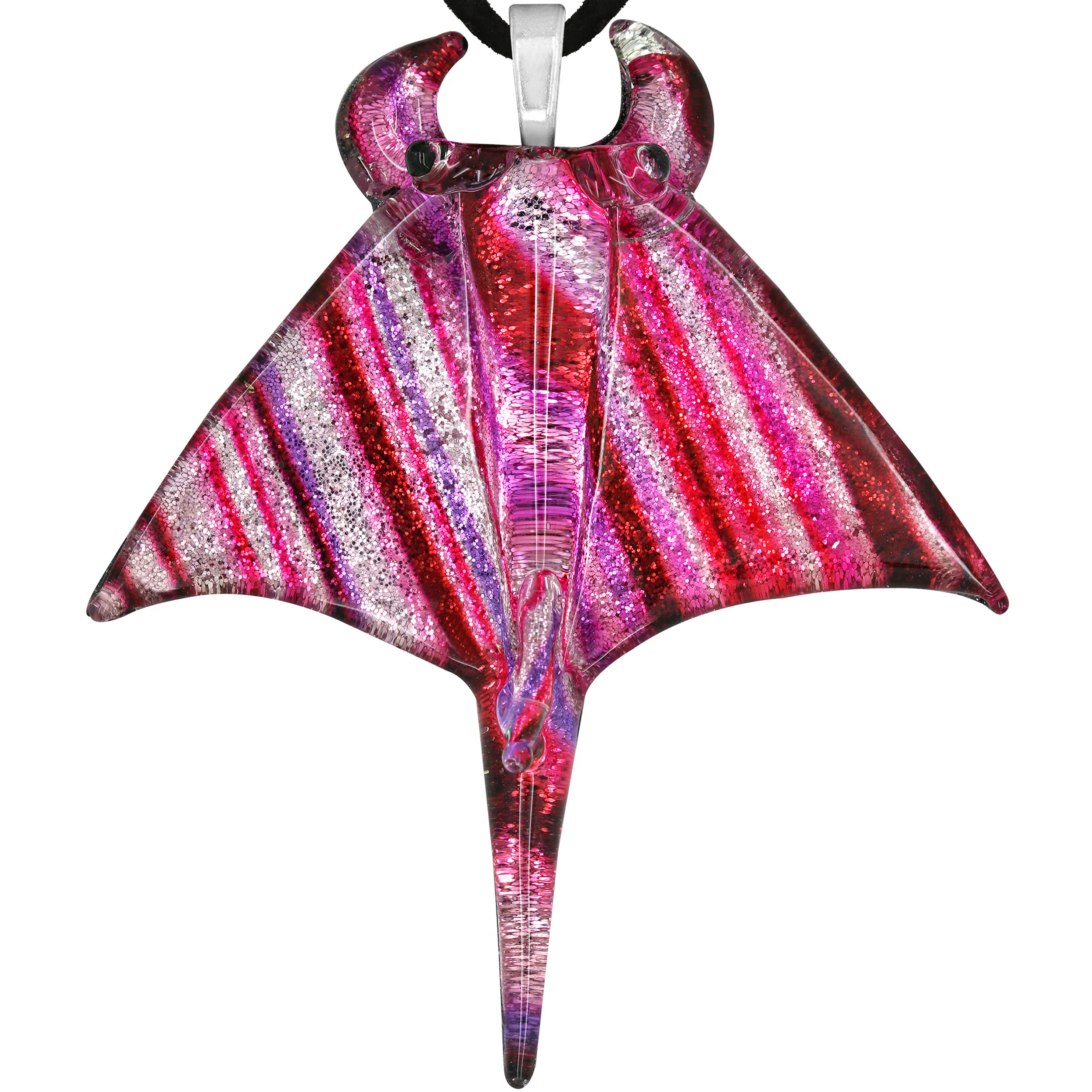 CHUVORA Hand Blown Glass Pink Ocean Manta Ray Stingray Pendant Necklace, 16-18 inches, No Gemstone