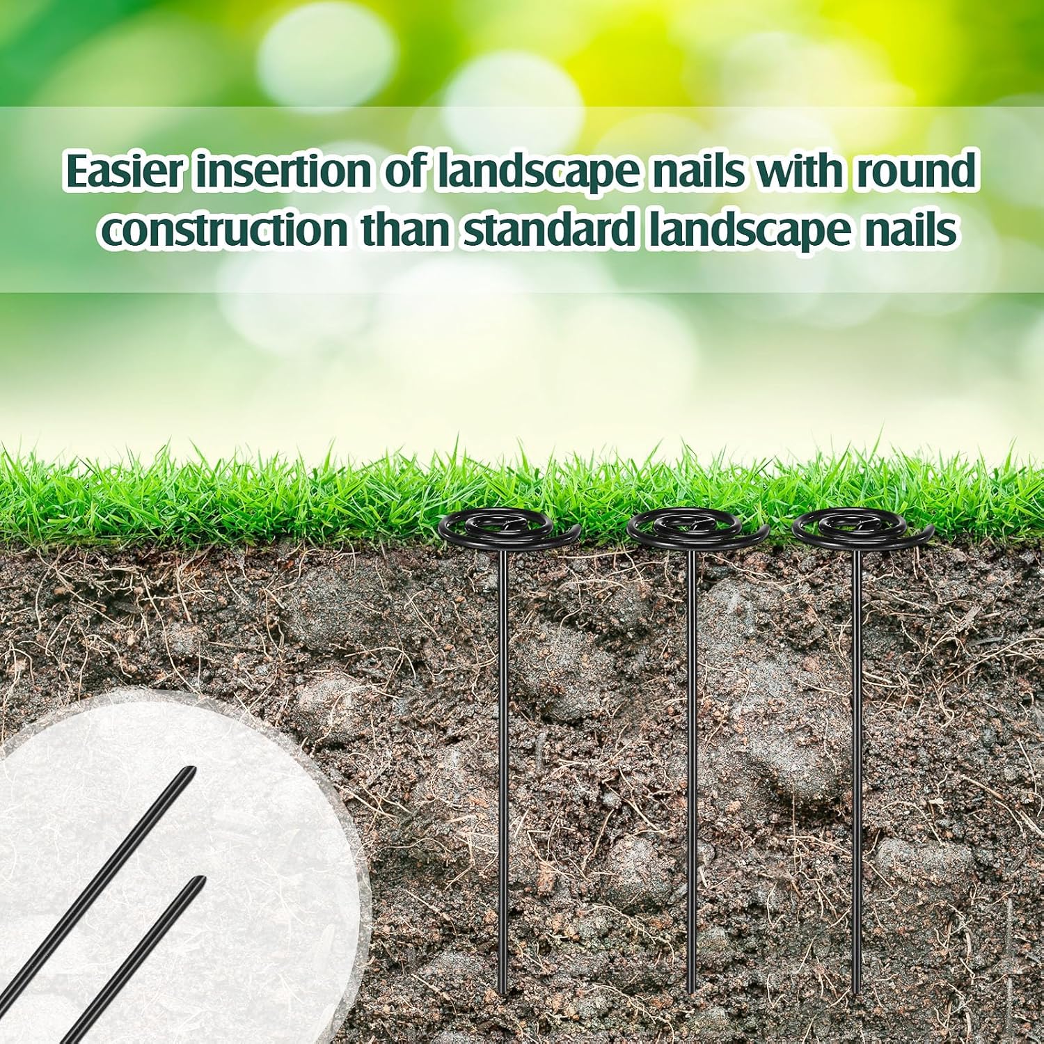 Ferraycle 100 Pcs Landscape Fabric Pins Circle Top Galvanized Landscape Spikes Garden Stakes Spikes Pins for Securing Weed Barrier Sod Fabric Netting Ground Sheets and Fleece (6 Inches)