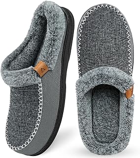 ATHMILE Men's Slippers Slip On Moccasin, Indoor Outdoor Warm Fuzzy Comfy House Shoes, Fluffy Wide Loafer Home Bedroom Slippers