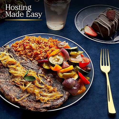 Miniatura 6 de Stock Your Home 80 platos de plástico transparente, platos llanos prémium de 10 pulgadas y platos de postre de 7 pulgadas, platos de boda