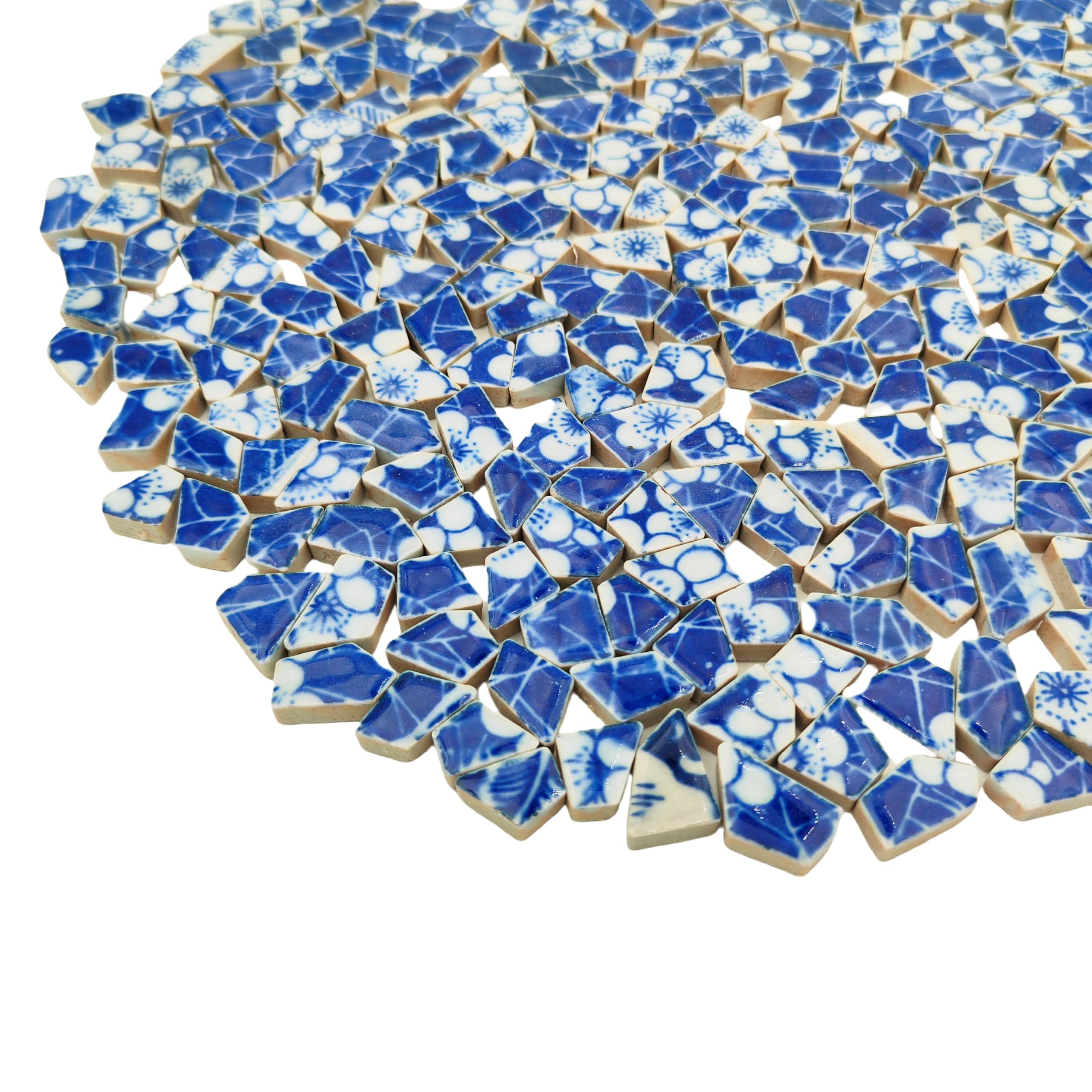 500g Porcelain and White Small Ceramic Mosaic Tiles,1-2 CM Broken Irregular Mosaic Tiles for DIY Craft,Floor,Kitchen,Pool, Flower Pots Home and Outdoor Deco (Porcelain 02)