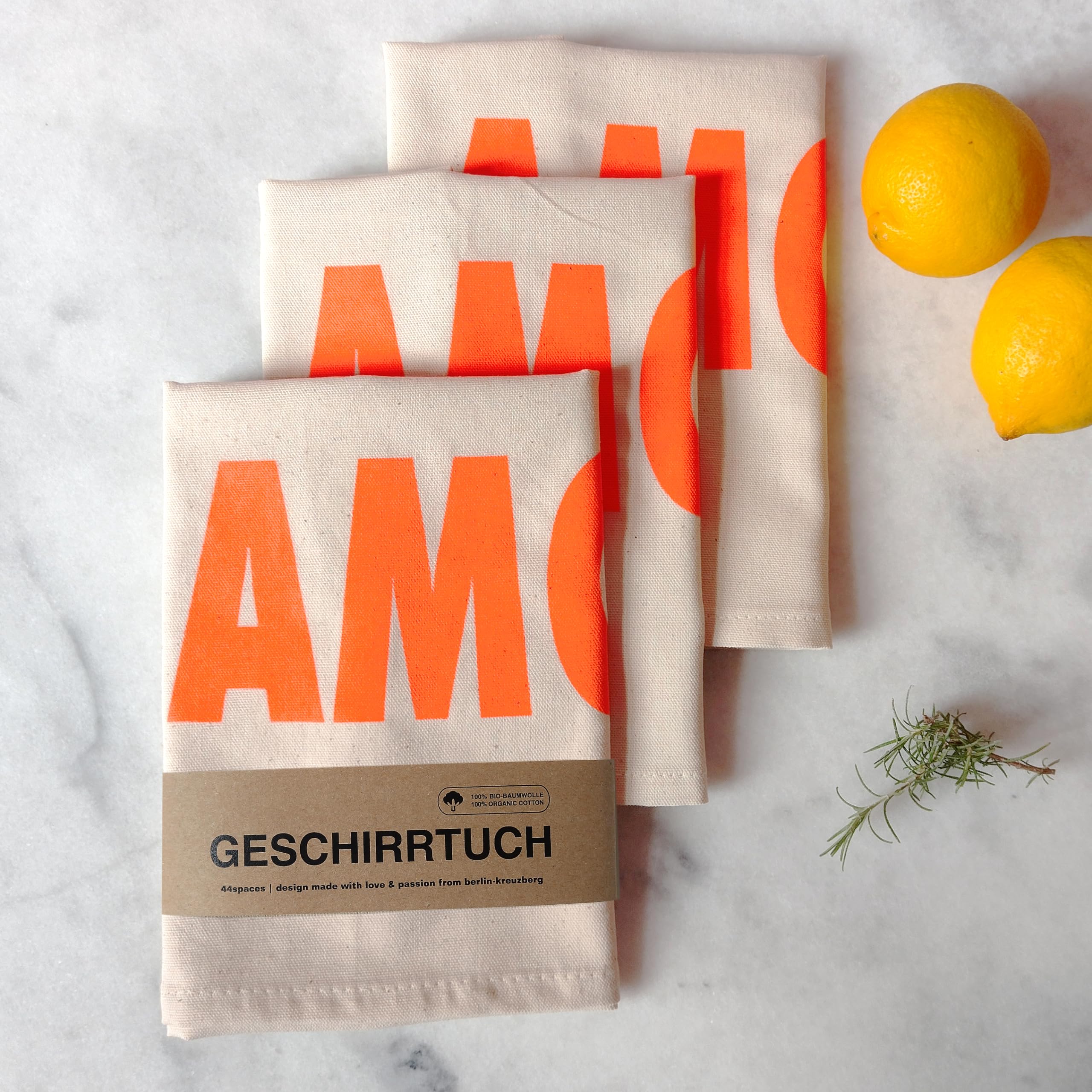 Geschirrhandtuch Amore in Neon-Orange im 3er Set - 100% hochwertige Bio Baumwolle - weich und saugfähig - Ideal für die Küche oder als Geschenk - 50 x 70 cm